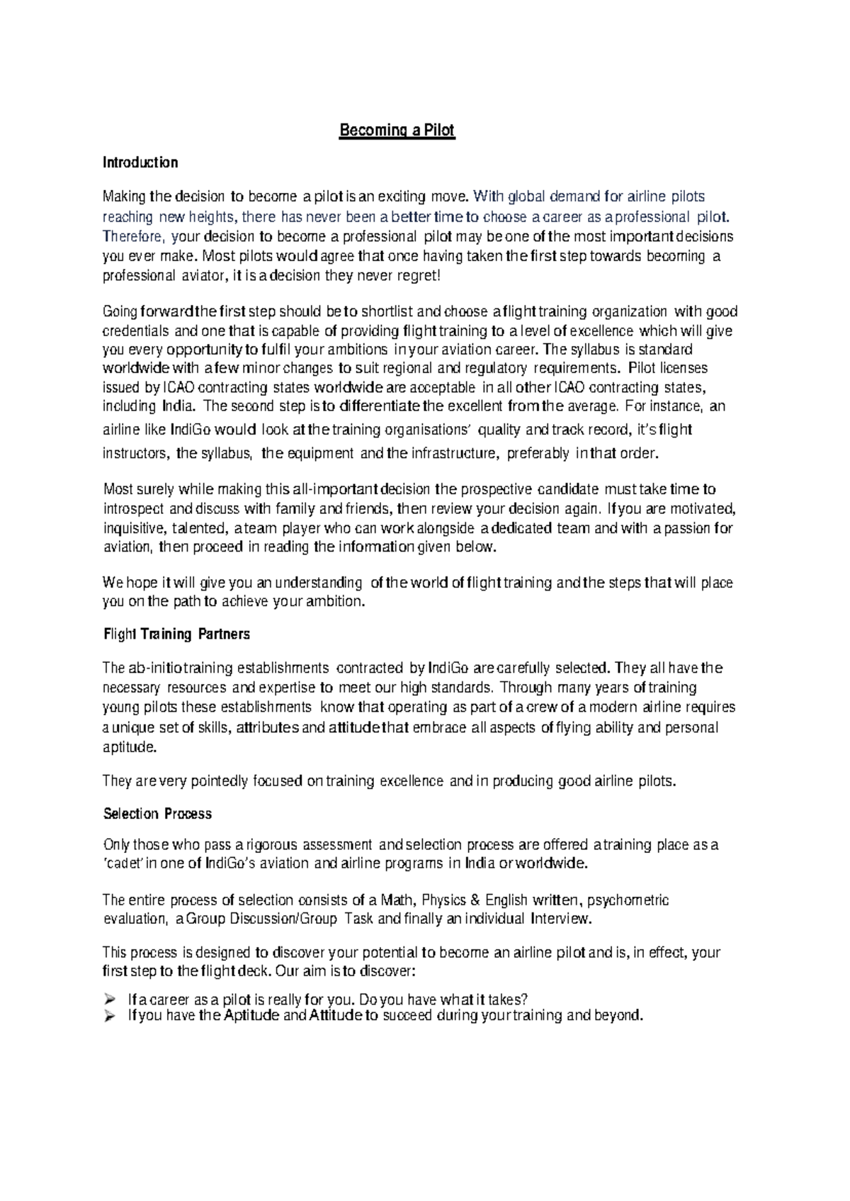 Becoming a Pilot - Hhh - Becoming a Pilot Introduction Making the ...