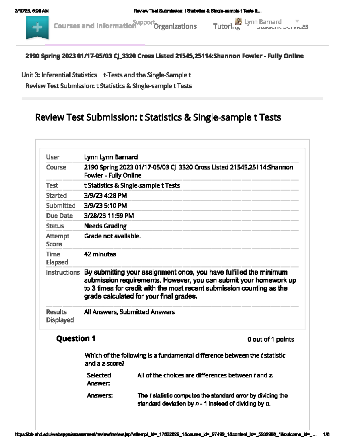 PDF T Tests - Statistics - CJ 3320 - Studocu