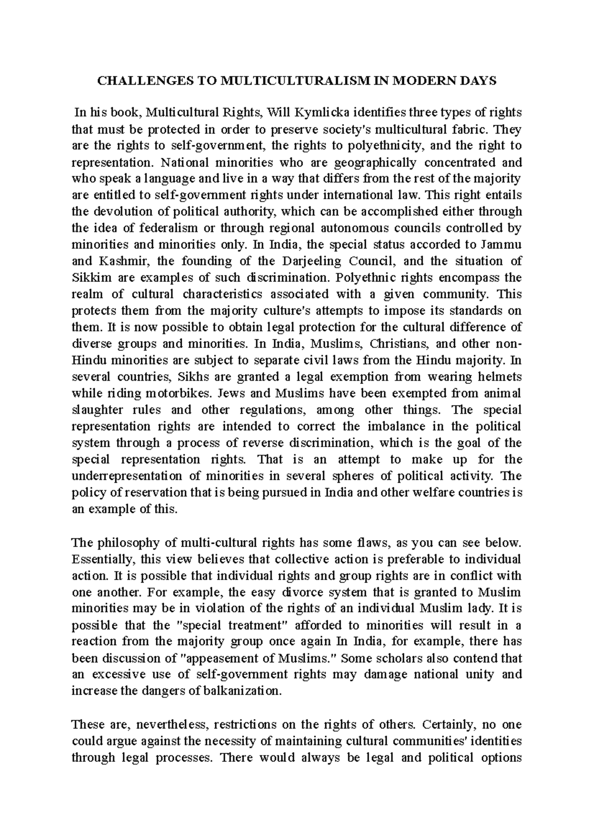 Challenges TO Multiculturalism IN Modern DAYS - CHALLENGES TO ...
