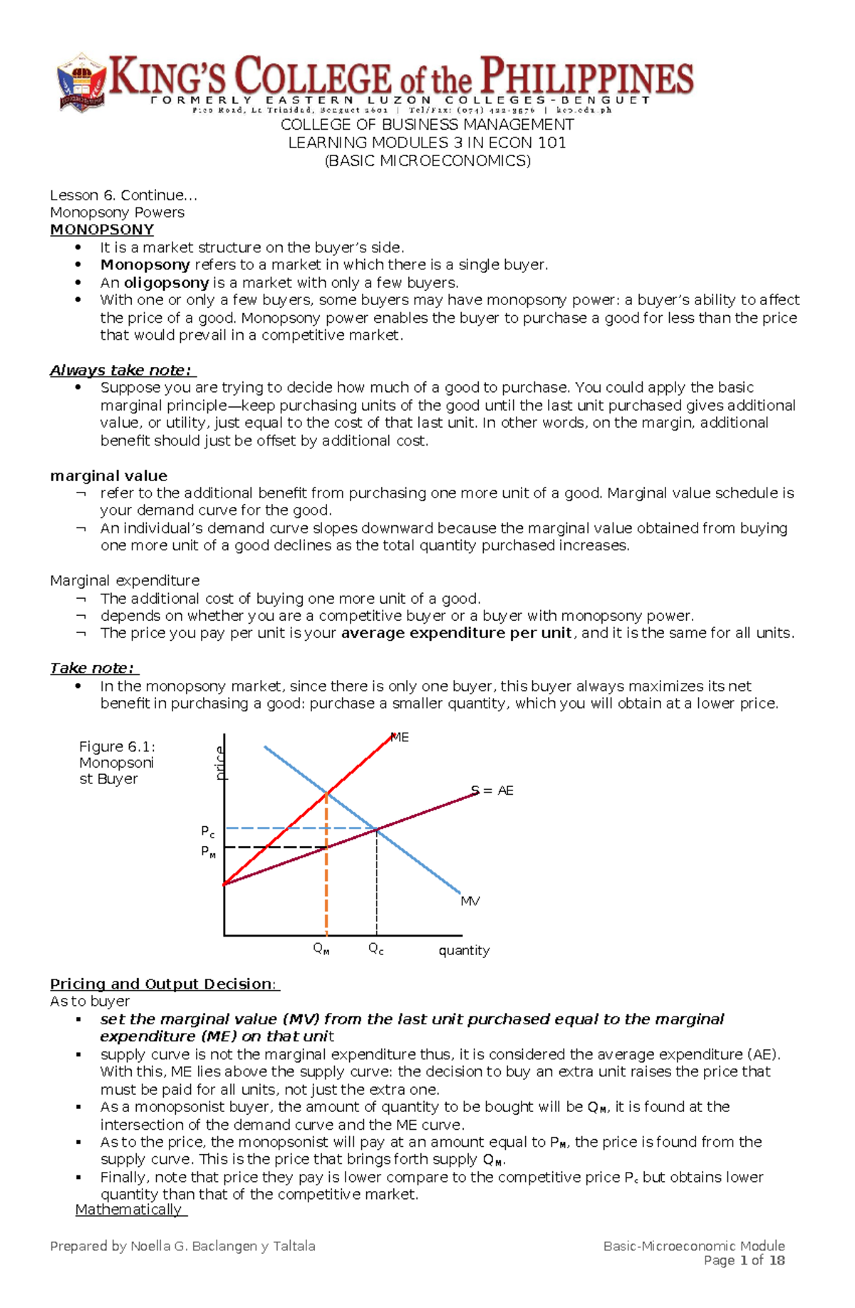 Econ 101 Module 3 Modular Learning Material With Practice Exercises