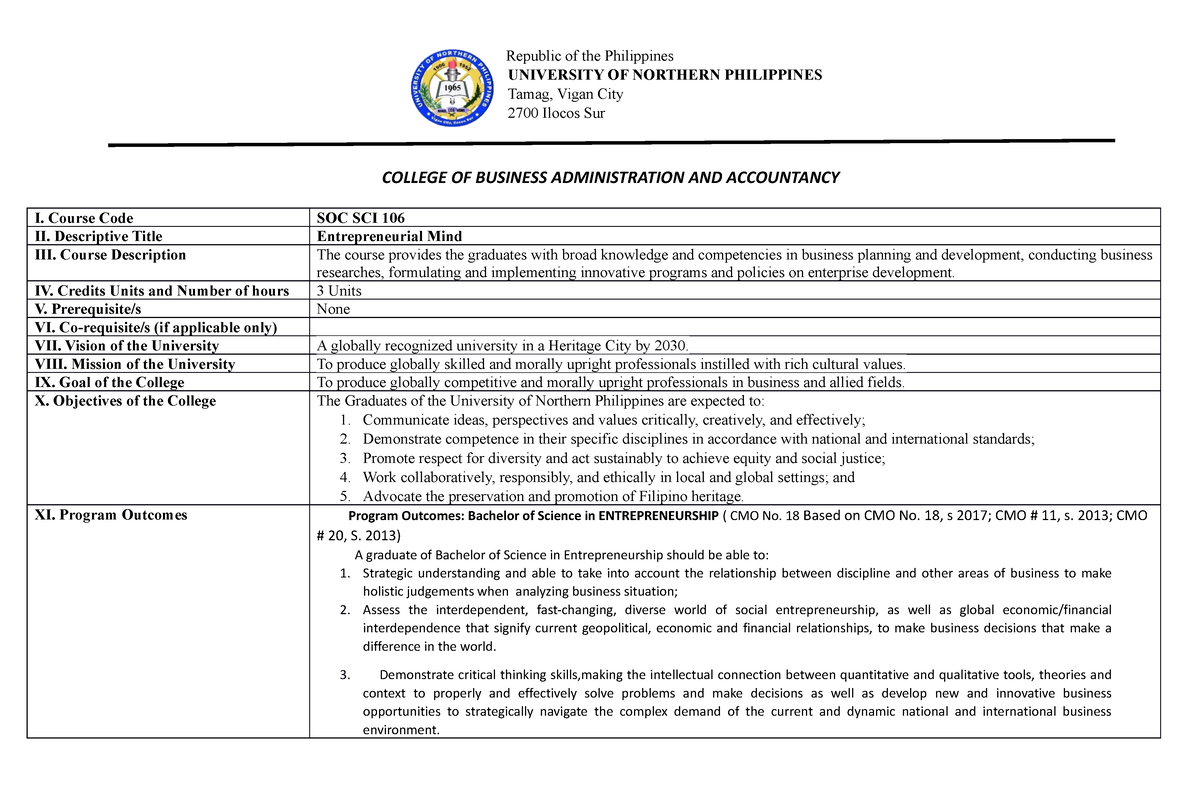 Soc Sci 106 F2f Syllabus - Republic Of The Philippines University Of 