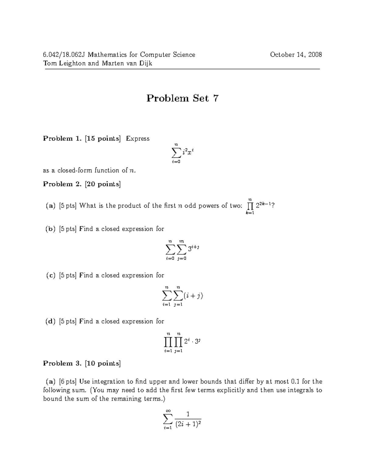 MIT6 042JF10 Assn07 - 6.042/18 Mathematics For Computer Science October ...