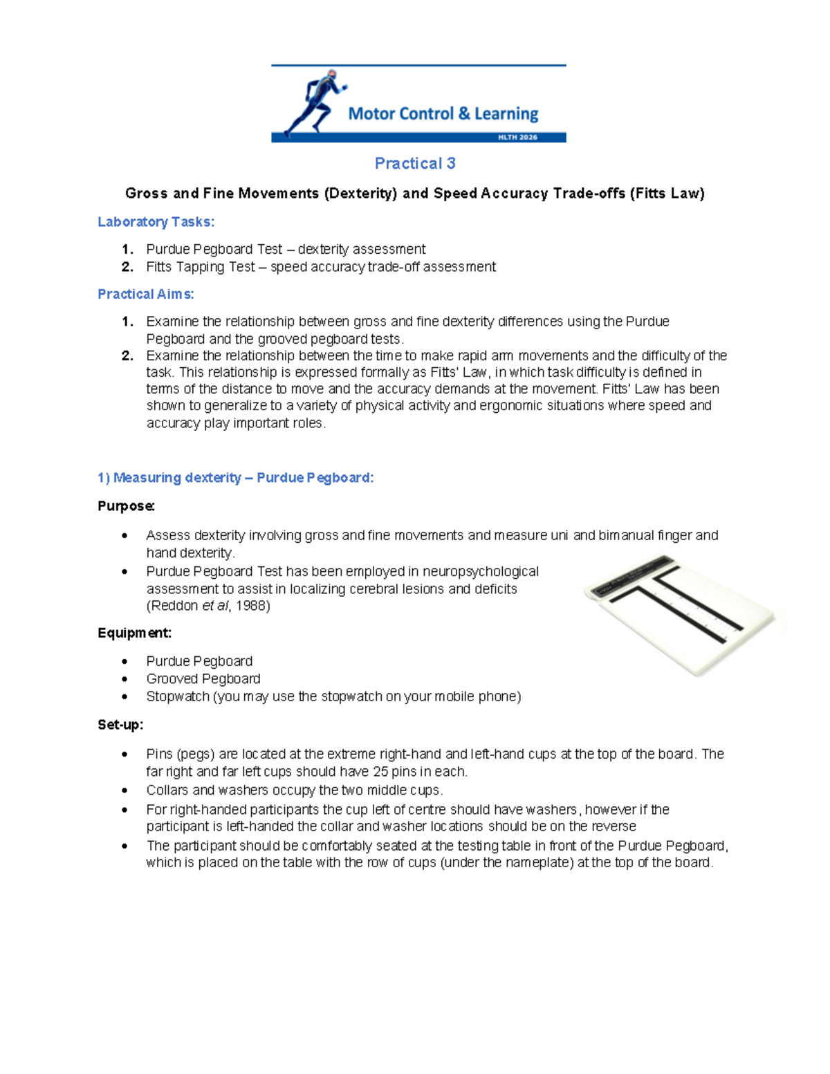 Practical 3 Dexterity and Speed 2023-2 - Practical 3 Gross and Fine ...