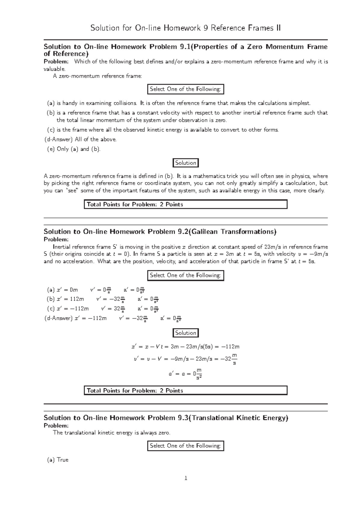 Onlinehomework-9-sln - Solution For Homework 9 Reference Frames II ...