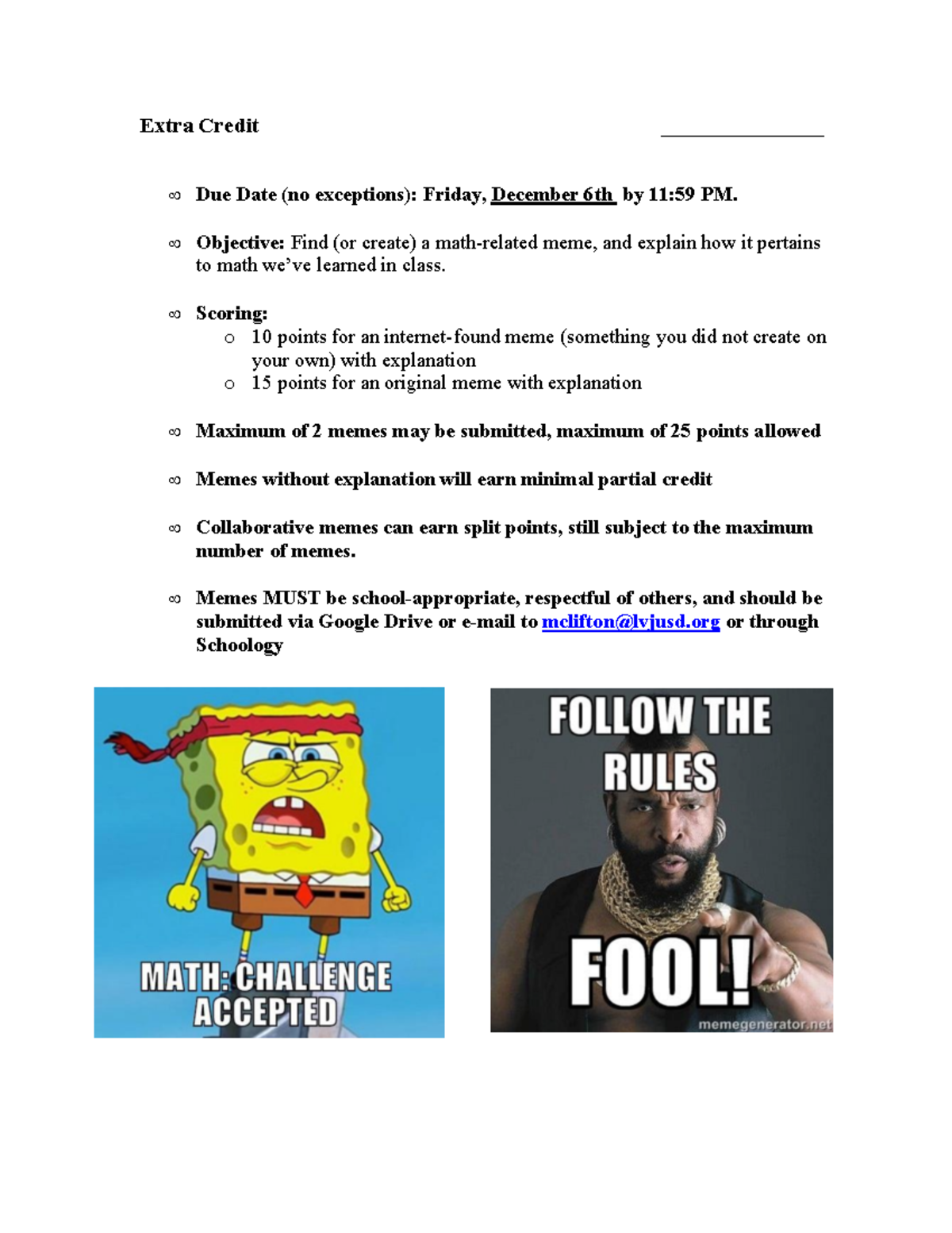Extra Credit-memes+(S1-2024+Calc) - Extra Credit _______________ ¥ Due ...