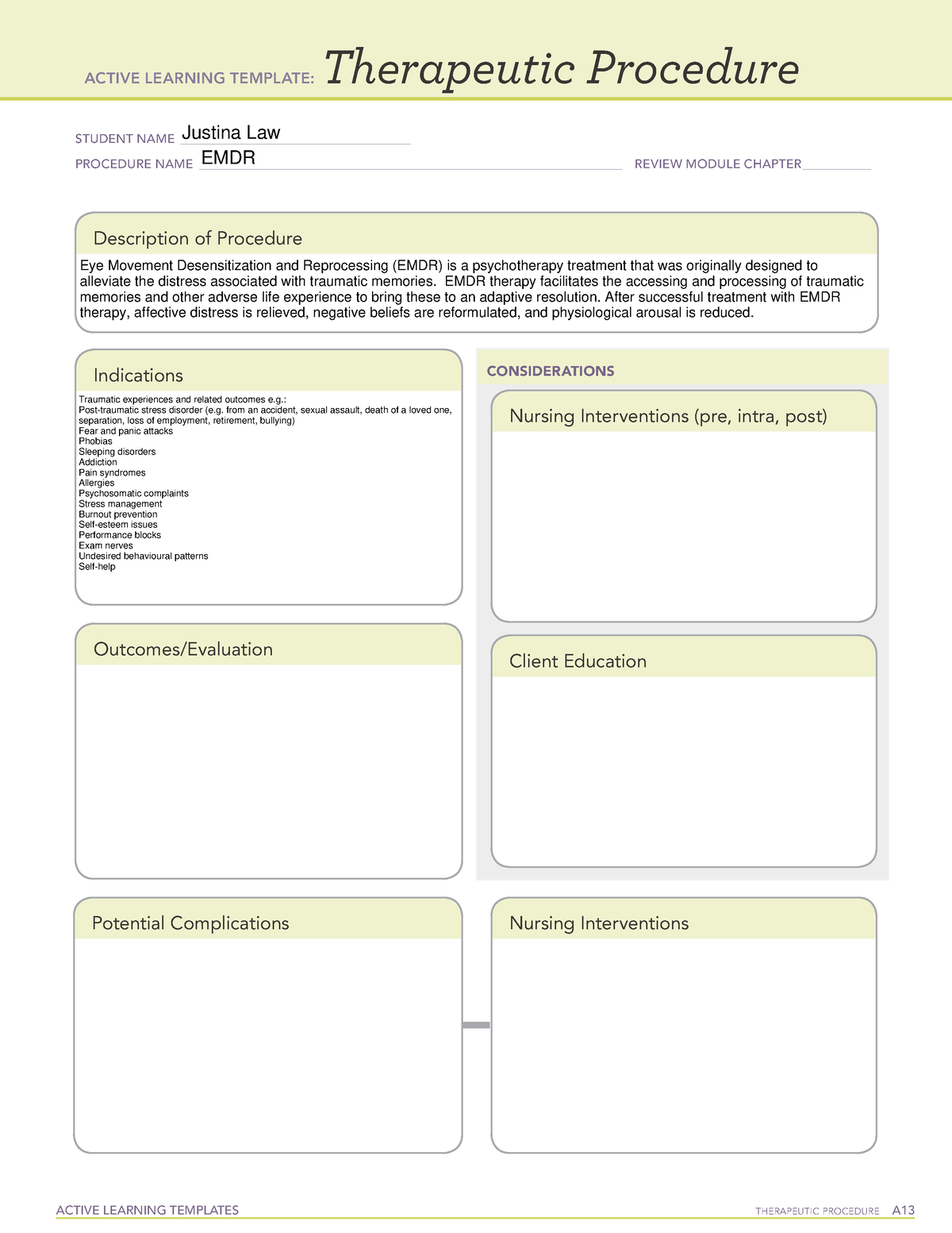 Active Learning Template Therapeutic Procedure Form ACTIVE LEARNING 