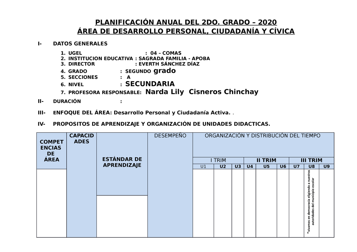 Programac. Anual DPCC 2do Sec Nuevo - PLANIFICACIÓN ANUAL DEL 2DO ...