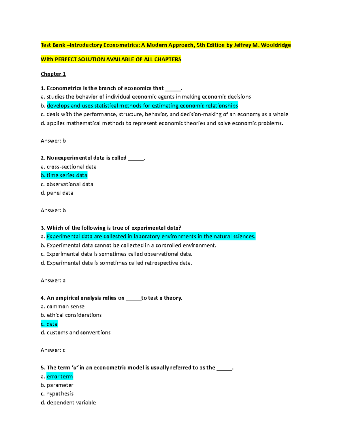 Test-Bank PPNC - ^.^ - Test Bank –Introductory Econometrics: A Modern ...