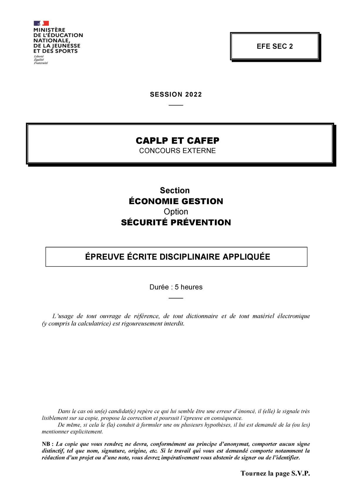 Caplp Externe Section Conomie Et Gestion Option S Curit Pr Vention ...