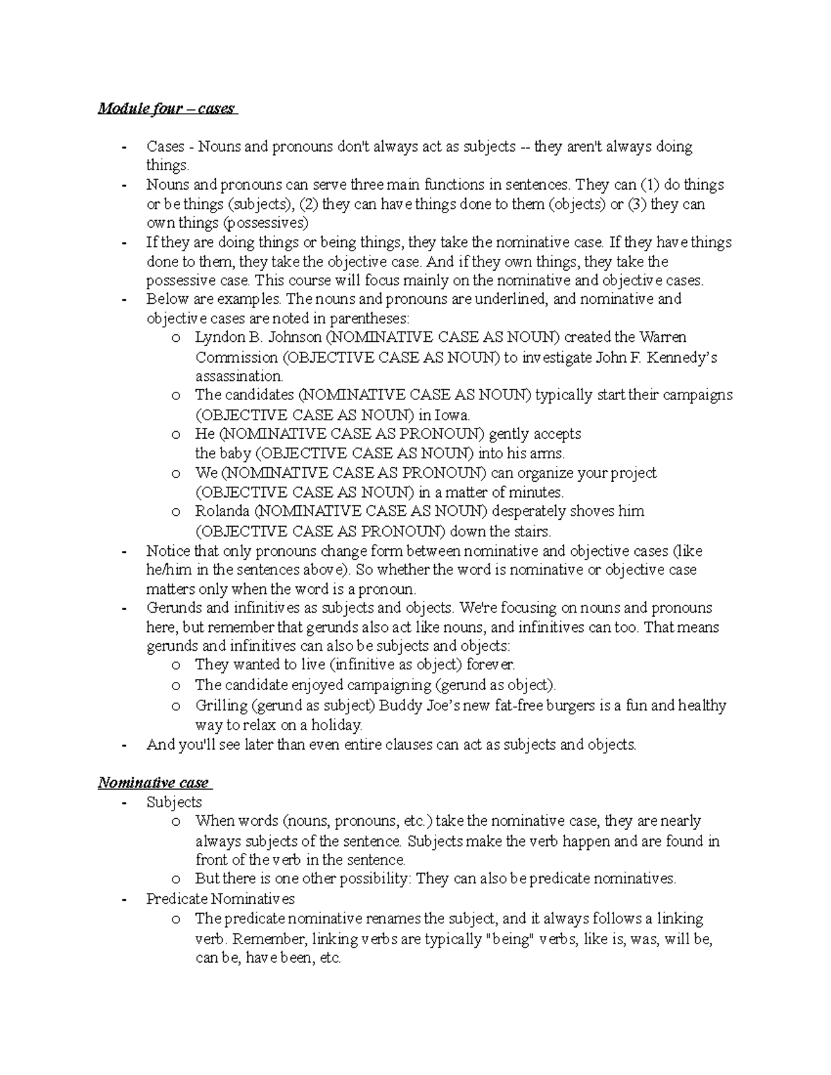 Module four cases Module four cases Cases Nouns and pronouns