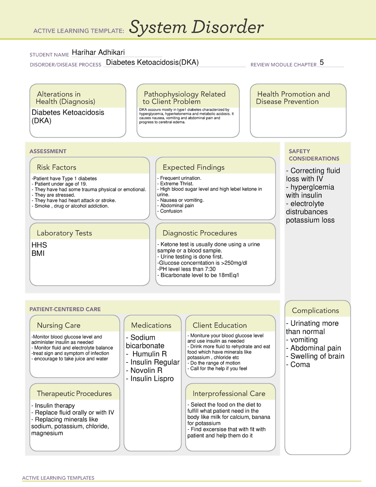 Dka know the disease ACTIVE LEARNING TEMPLATES System Disorder