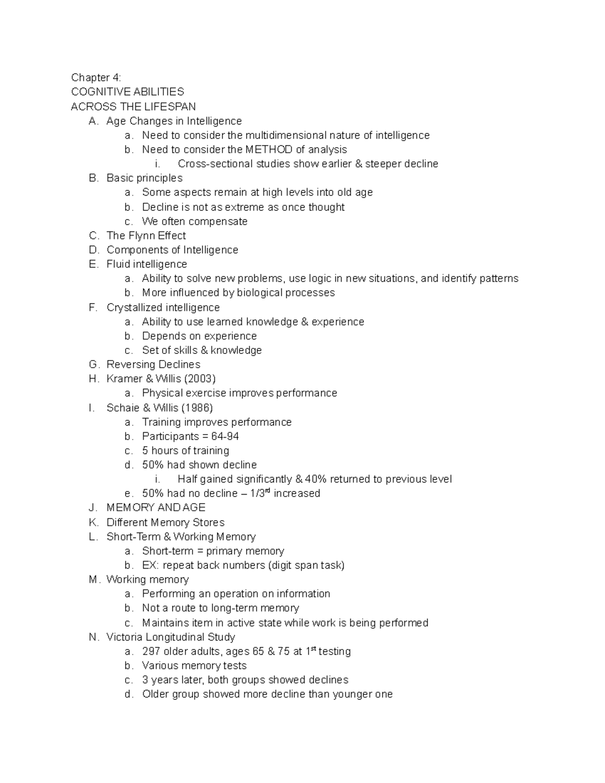 Chapter 4 Lecture Notes - Chapter 4: COGNITIVE ABILITIES ACROSS THE ...