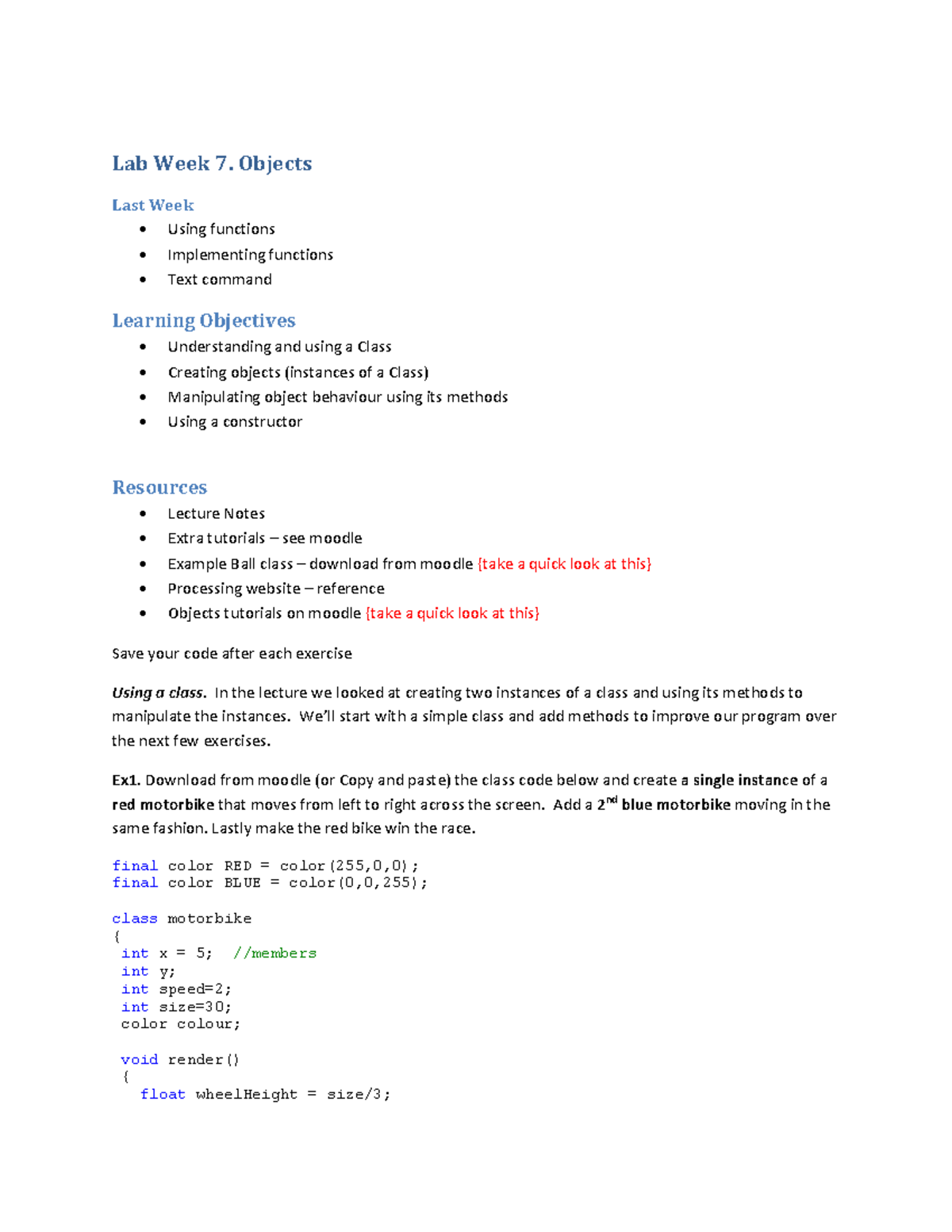 Lab wk7 Objects - Week 7 lab work for unit: Programming - Warning: TT ...