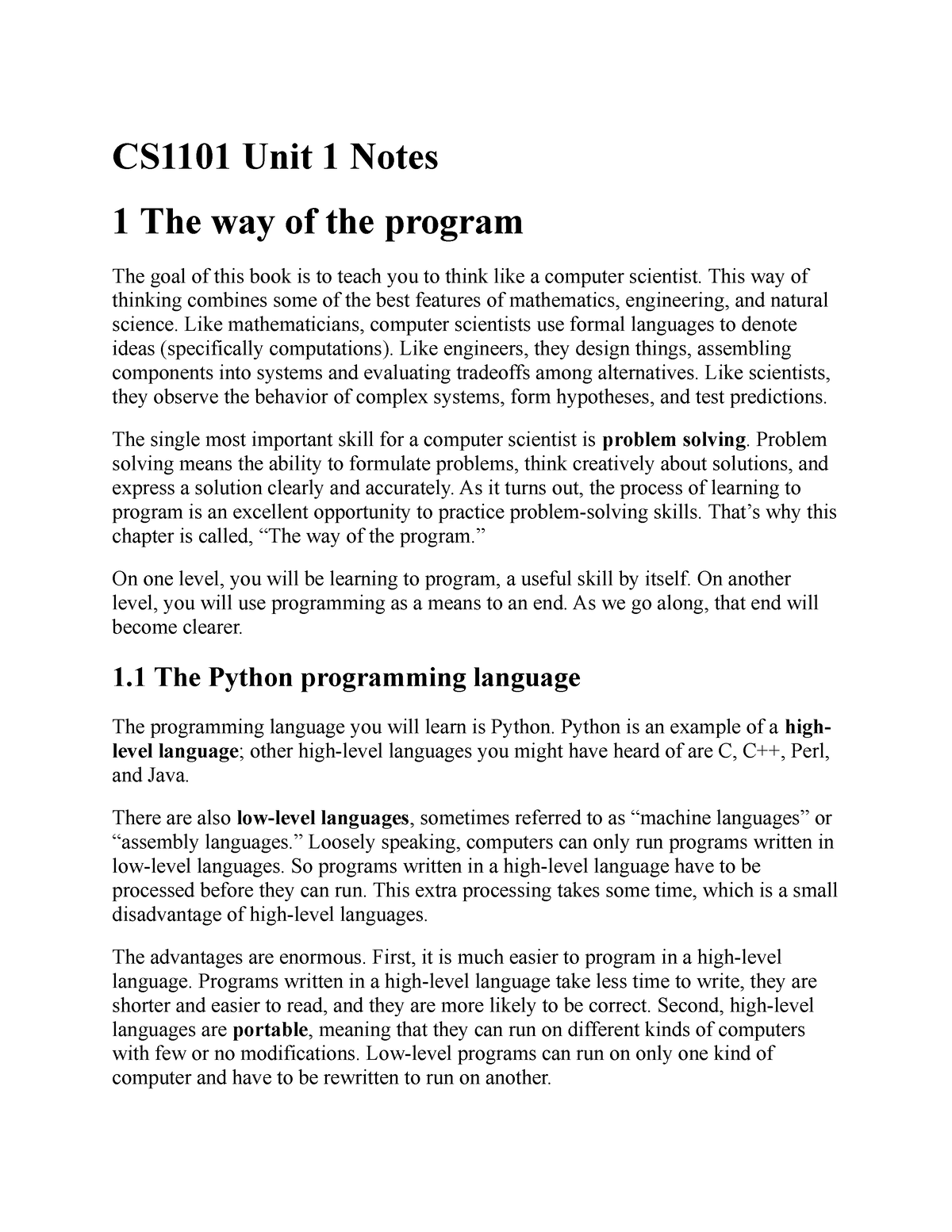 CS1101 Unit 1 Notes - Programming Fundamentals CS 1101 - CS1101 Unit 1 ...