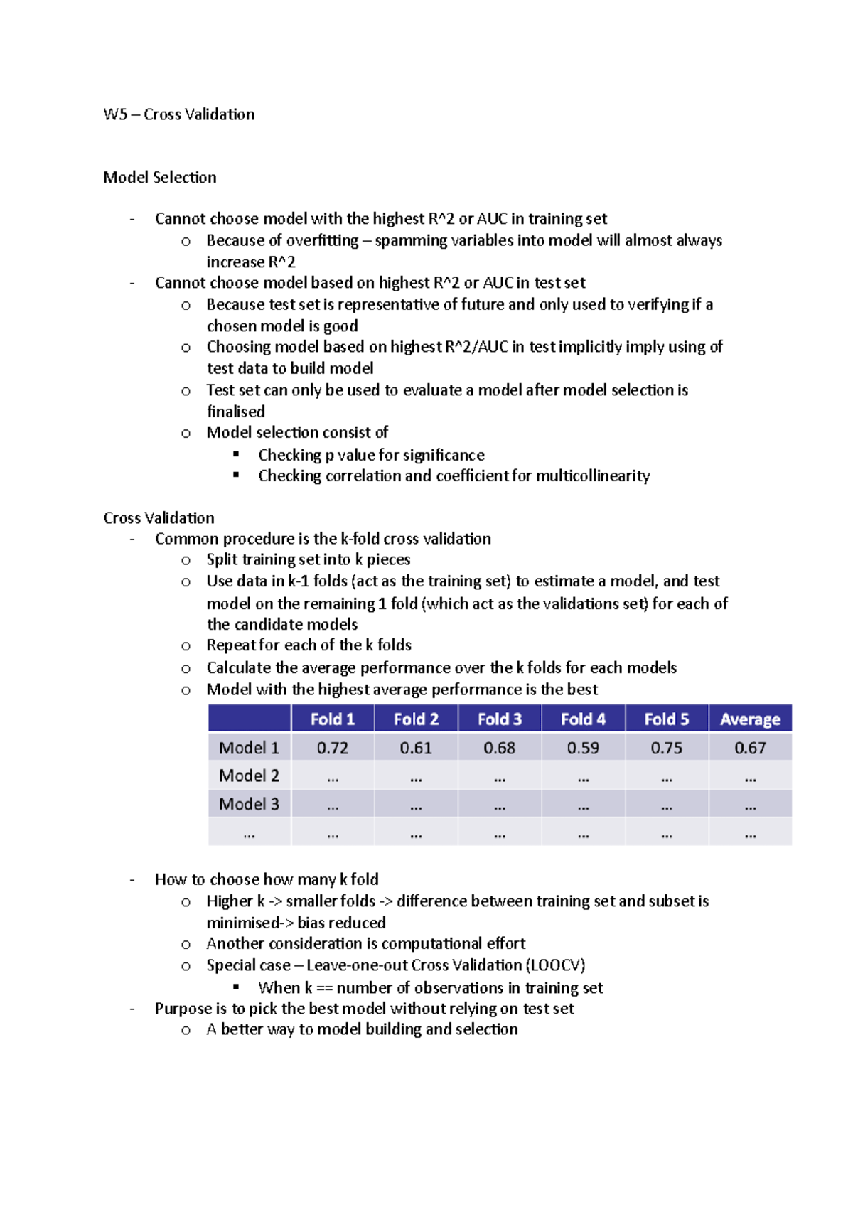 W5 - Cross Validation - own notes - W5 – Cross Validation Model ...