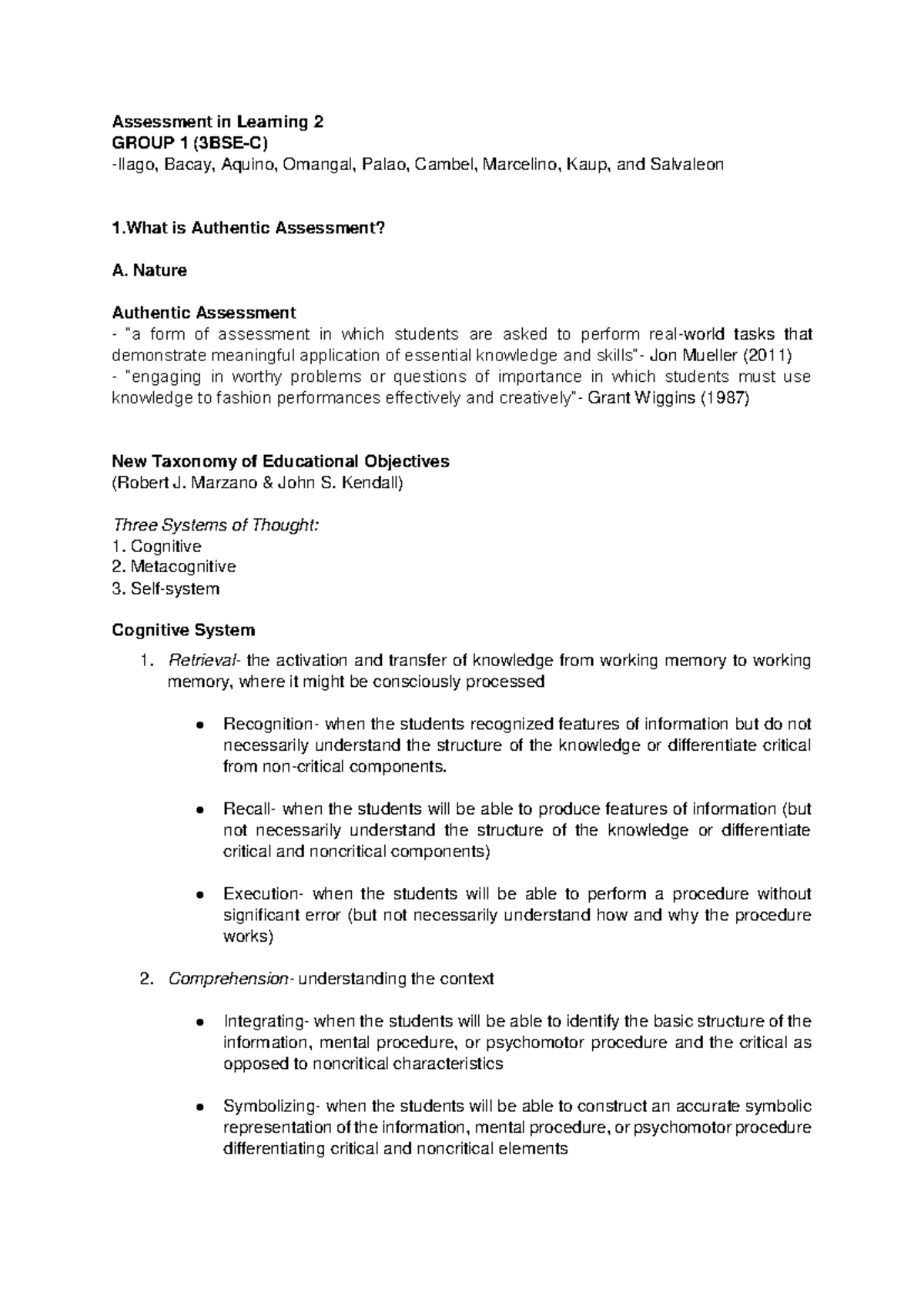 3BSE-C Group-1 AIL2 - bwak - Assessment in Learning 2 GROUP 1 (3BSE-C ...