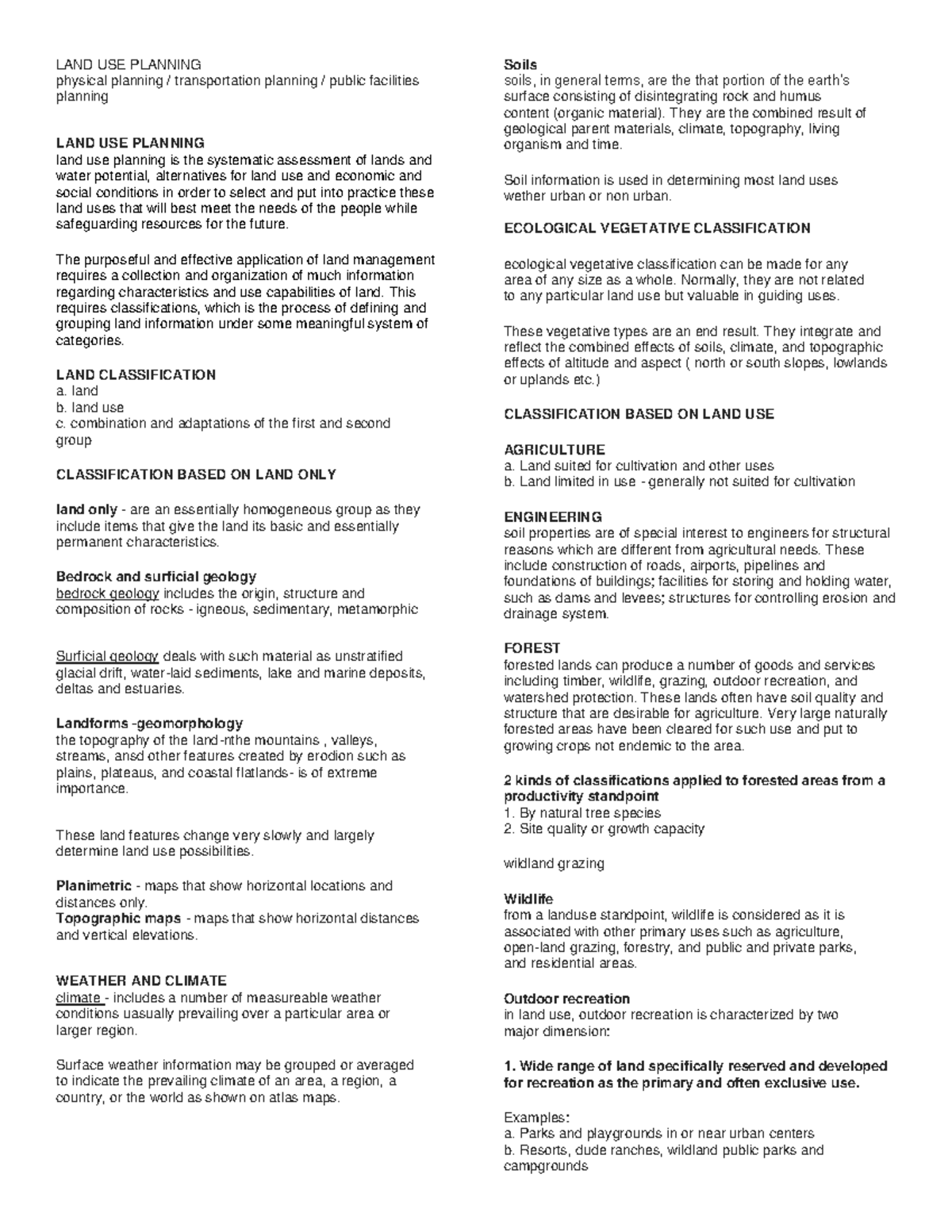 Quiz 1 reviewer module 1 land use planning LAND USE PLANNING physical