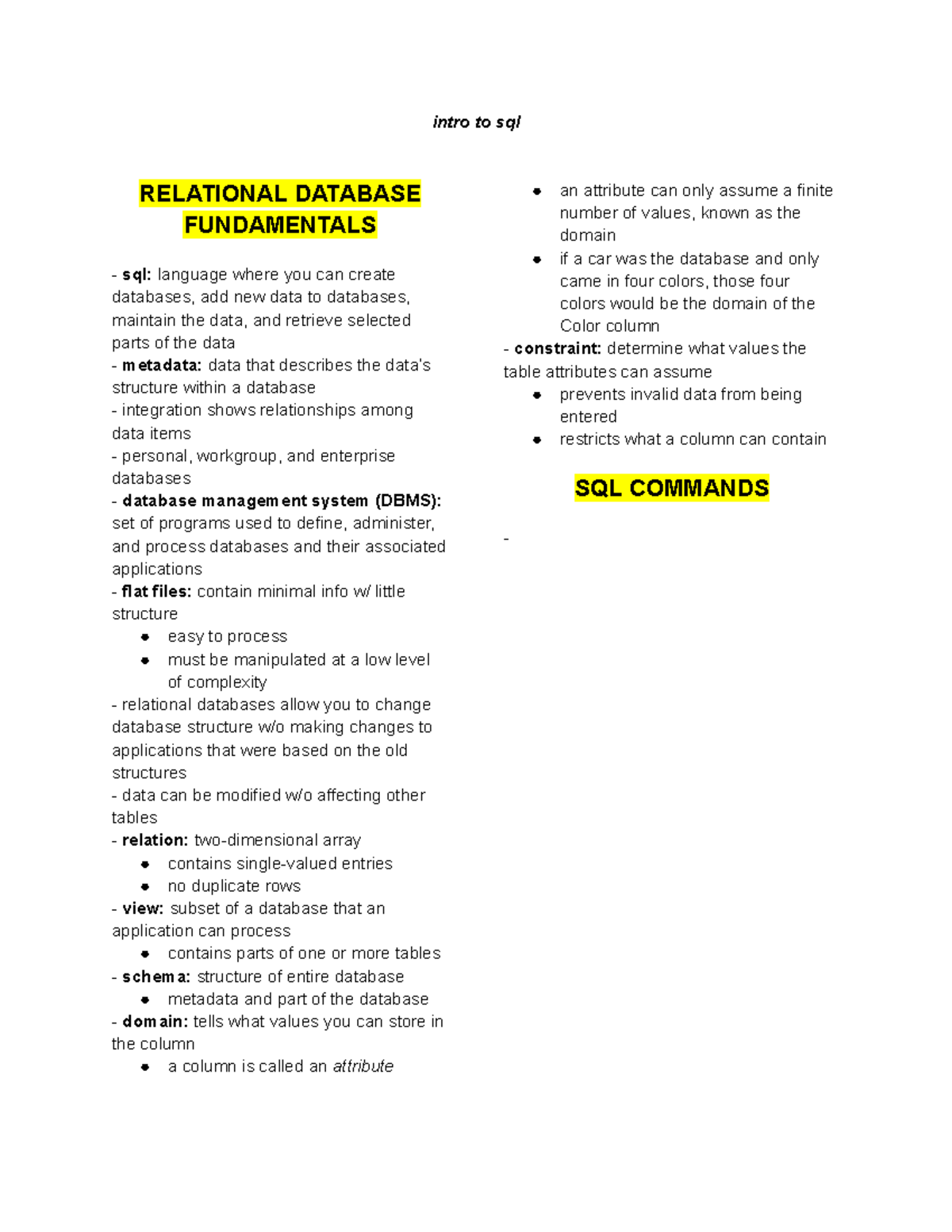 Sql - sql - intro to sql RELATIONAL DATABASE FUNDAMENTALS sql: language ...