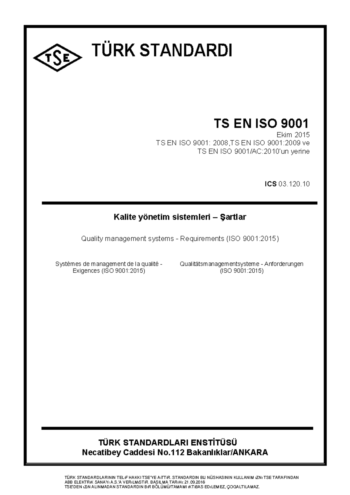 ISO9001 - asddsadsa - AVRUPA STANDARDI EUROPEAN STANDARD NORME ...