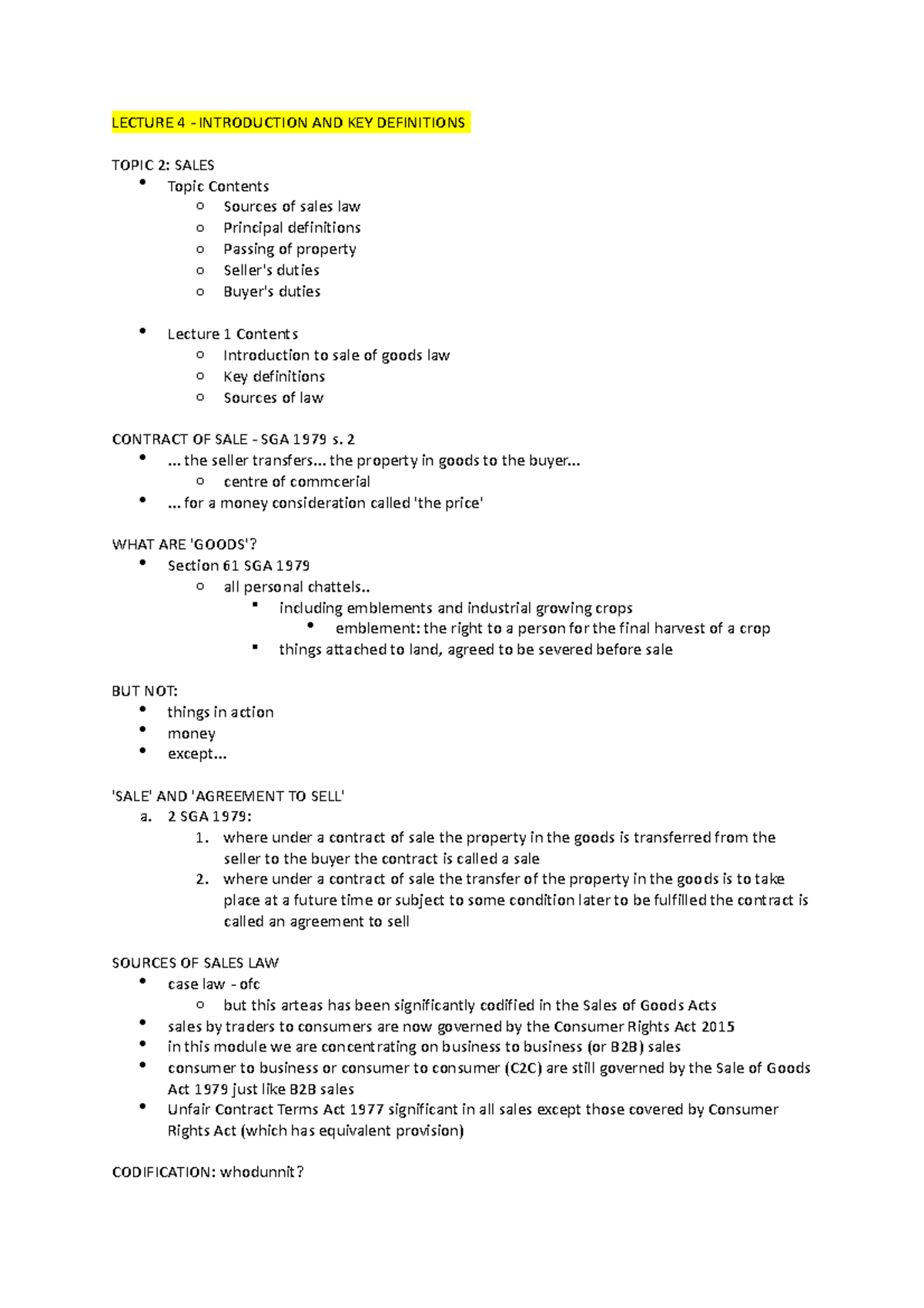 Topic 2 - Sales - Lecture Notes Lecturer: Dr Richard Austen-Baker ...