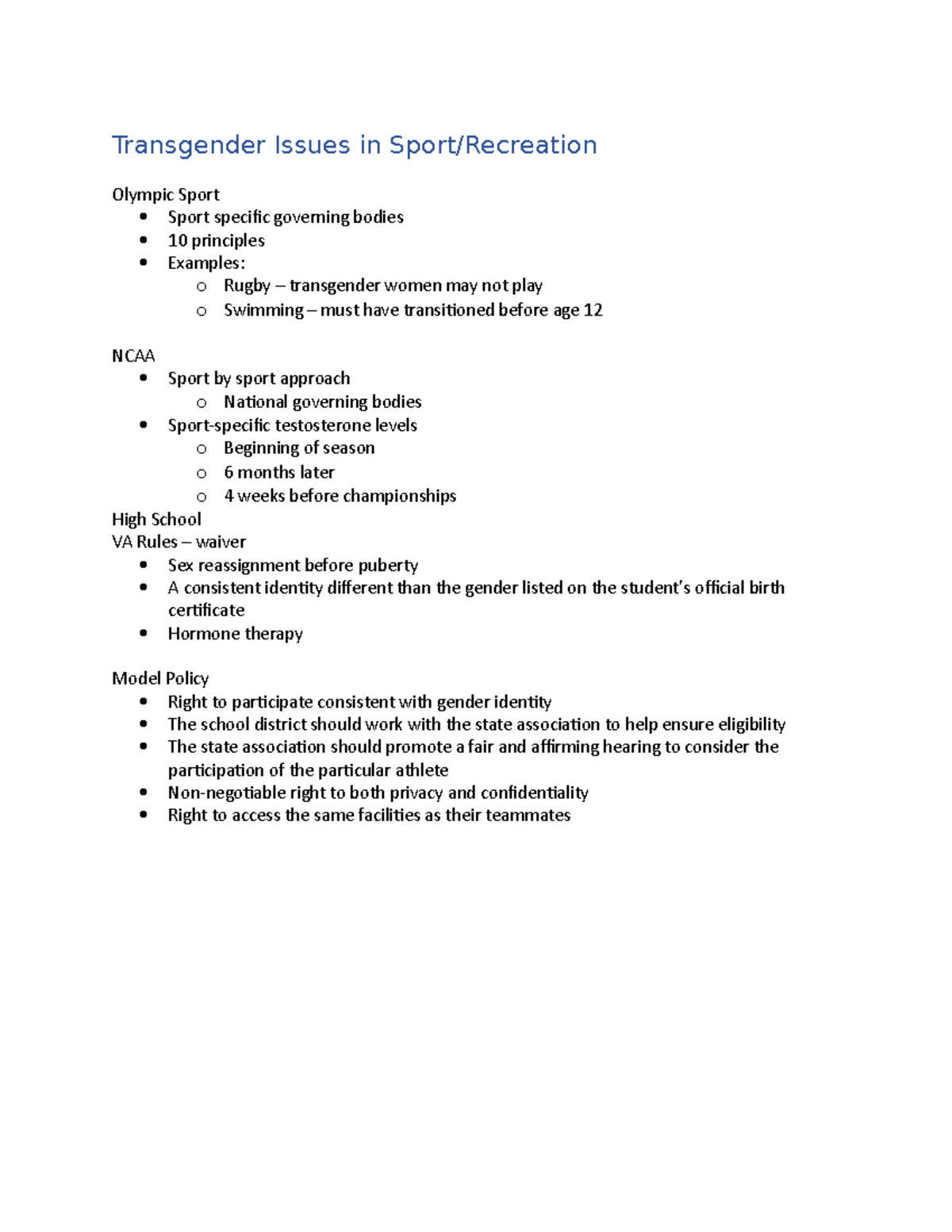 Transgender Issues in Sport - Transgender Issues in Sport/Recreation ...