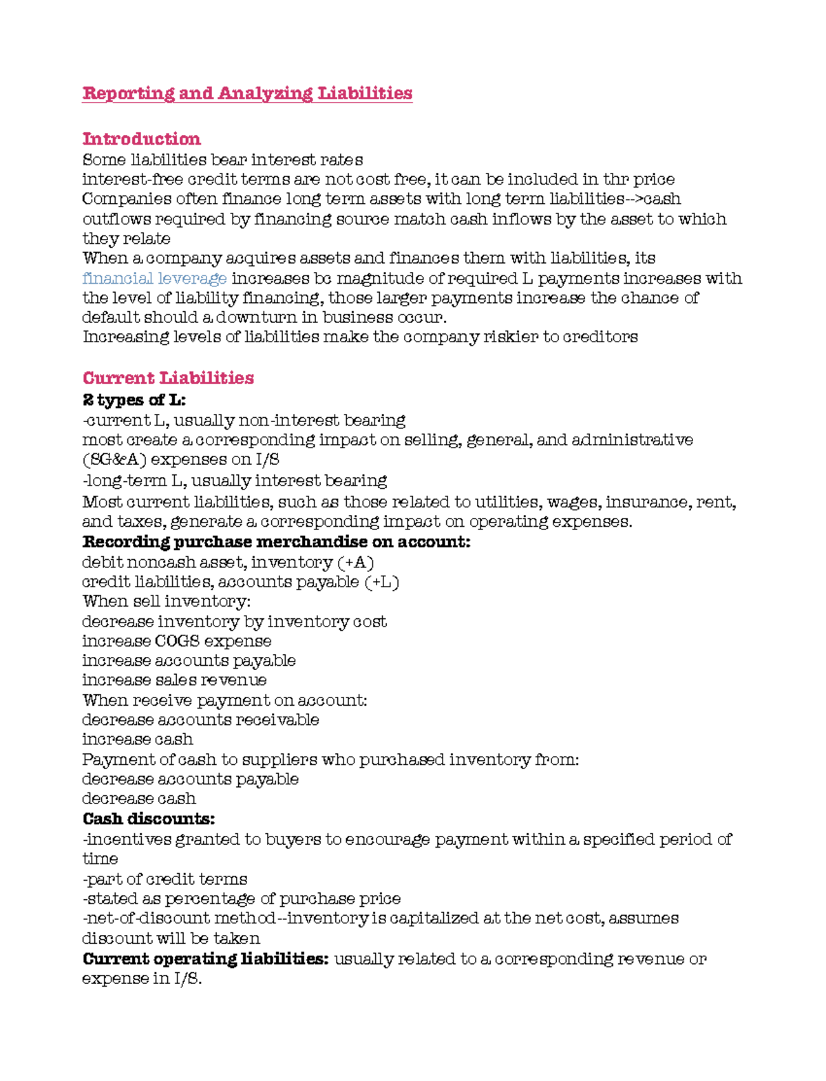 Chap 9 textbook notes - Reporting and Analyzing Liabilities ...