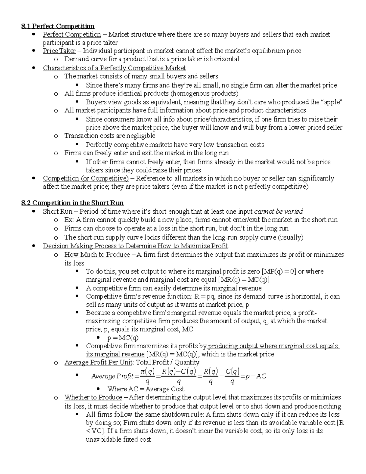 Chapter 8 - Competitive Firms and Markets - 8 Perfect Competition ...
