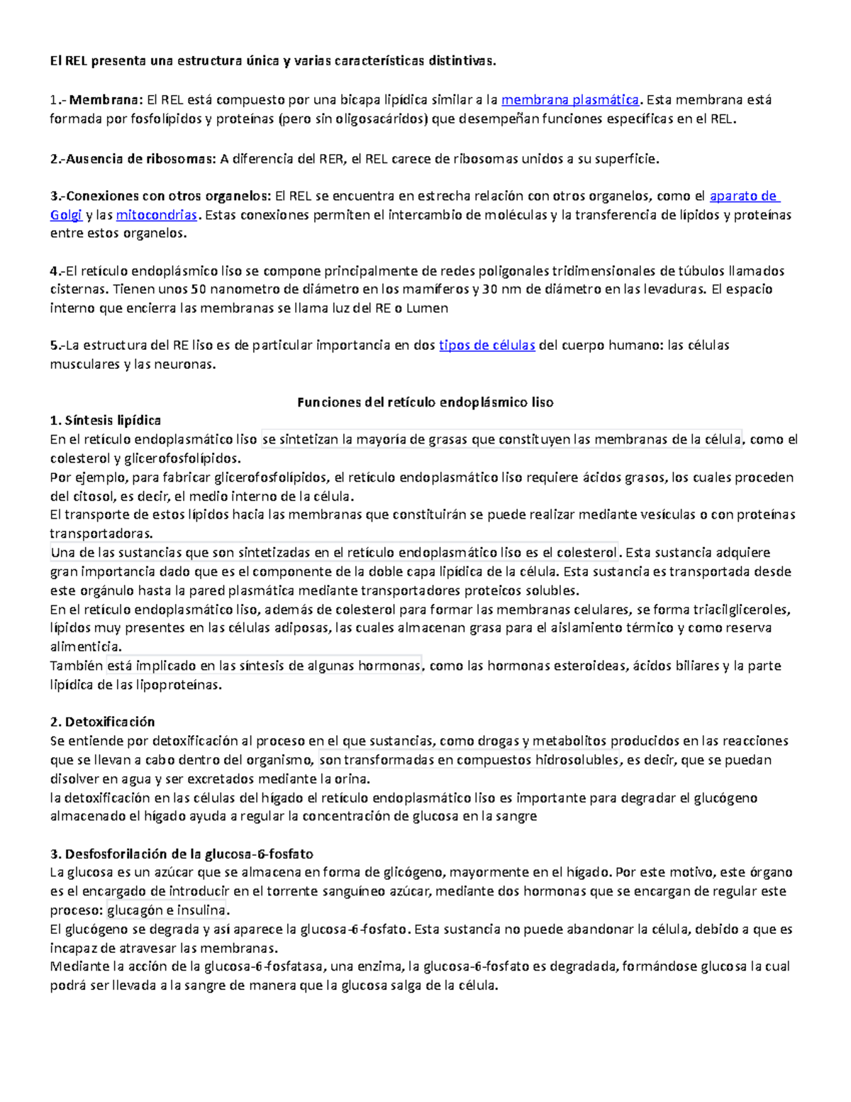 Reticulo endoplasmatico liso - El REL presenta una estructura única y ...