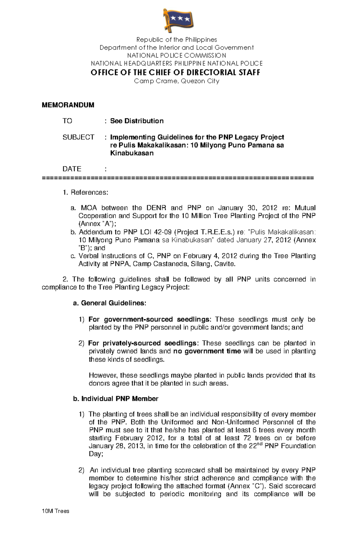 LOI Pulis Makakalikasan (T.R.E.E - MEMORANDUM TO : See Distribution ...