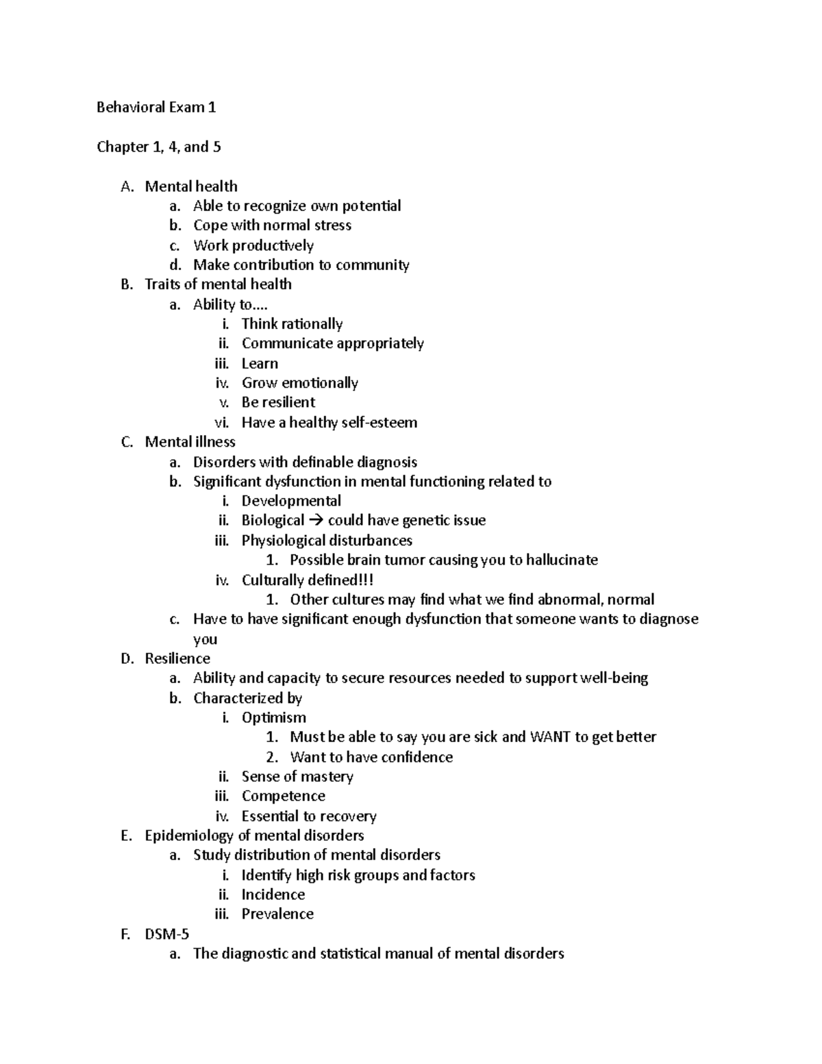 Behavioral Exam 1 - Exam 1 Study Guide - Behavioral Exam 1 Chapter 1, 4 ...