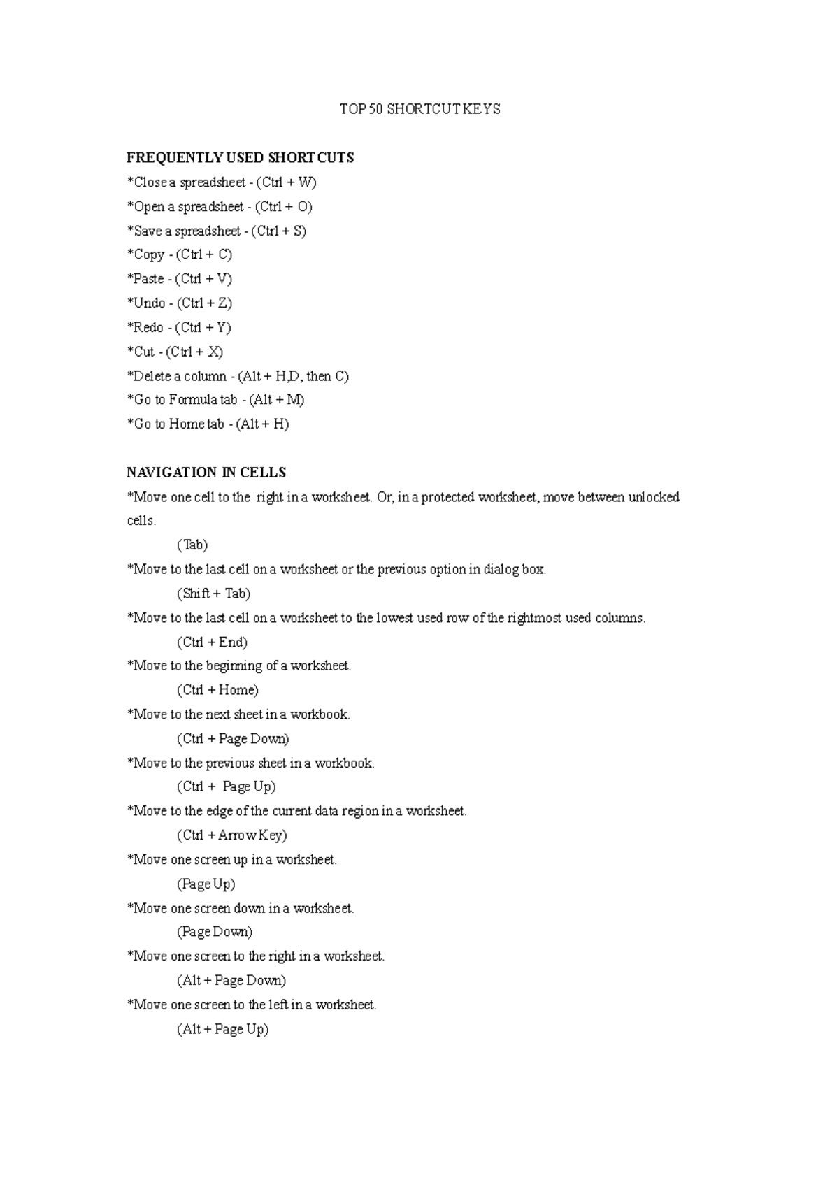 TOP 50 Shortcut KEYS in Microsoft Excel - Bachelor of Science Major in ...