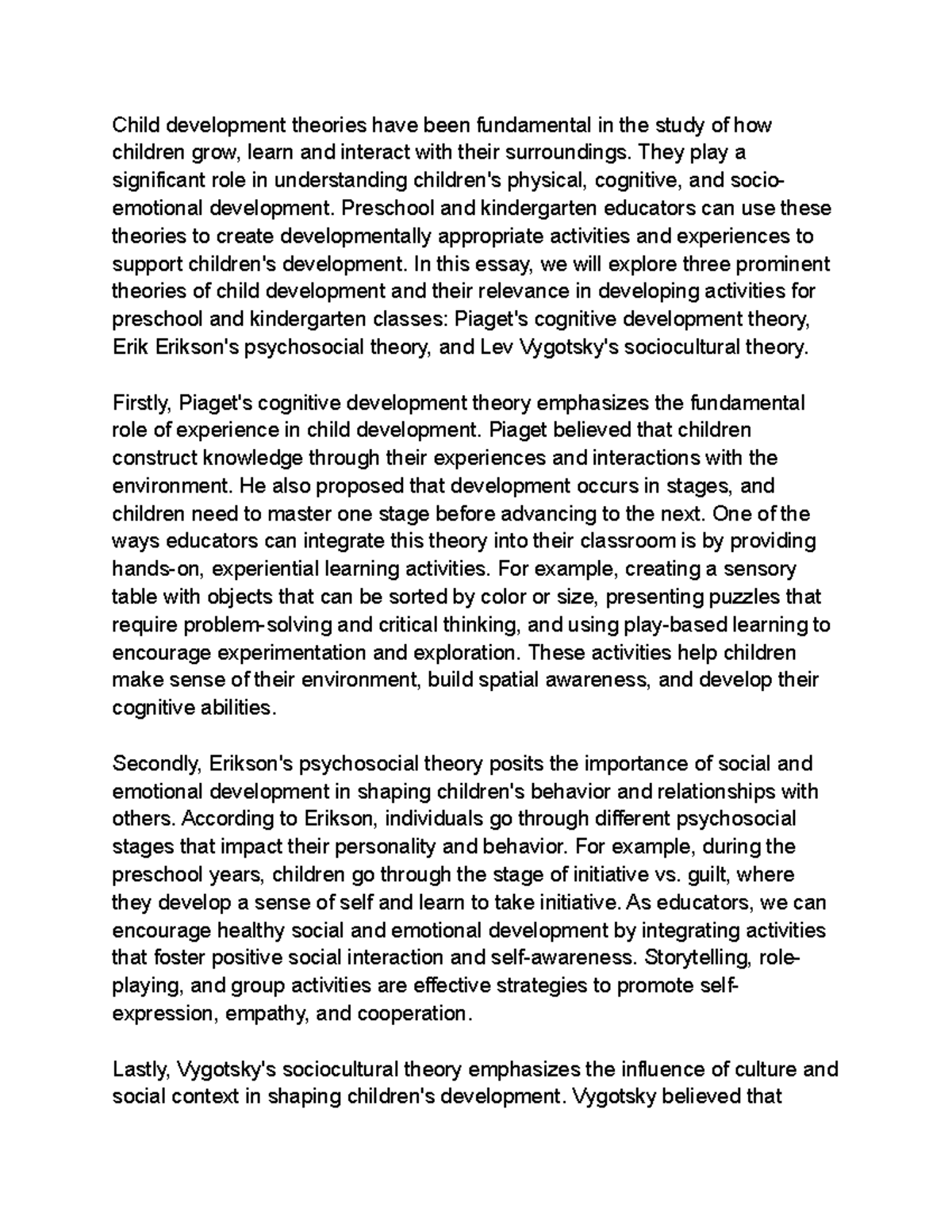 Activity 3.5.2 - Theories of Childhood Development - Child development ...