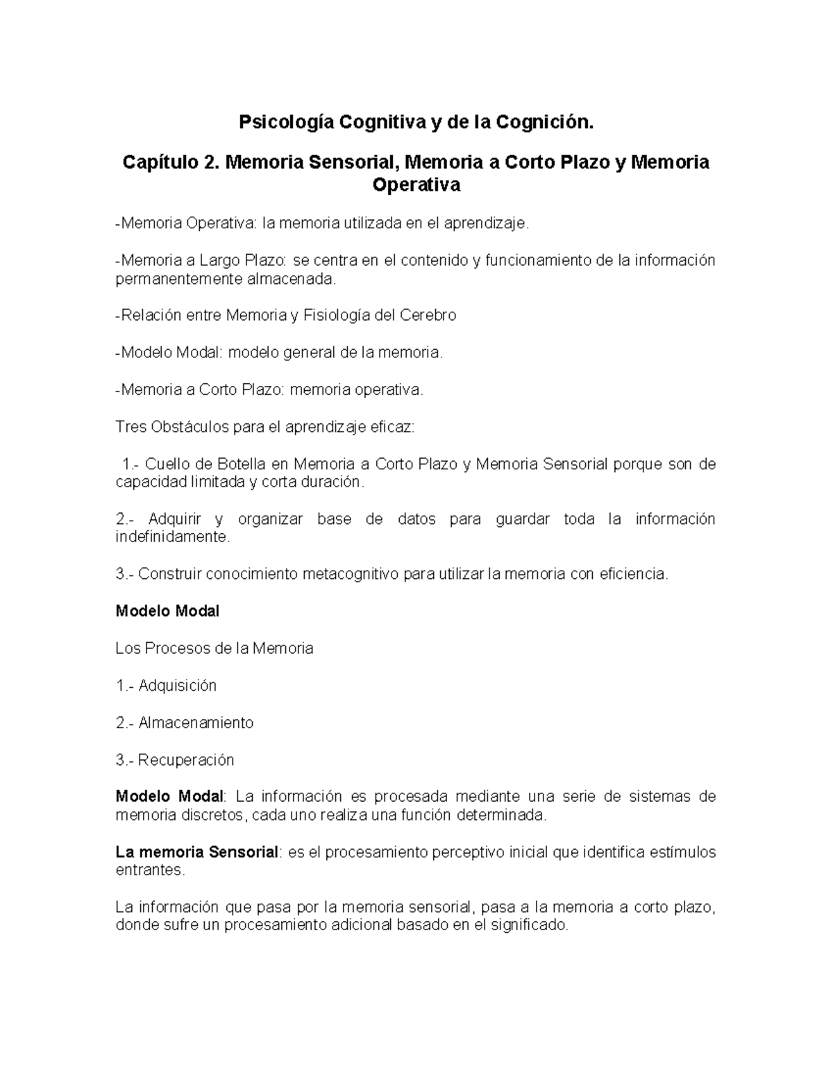 Psicologia Cognitiva Y DE LA Cognicion (resumen) - Psicología Cognitiva ...