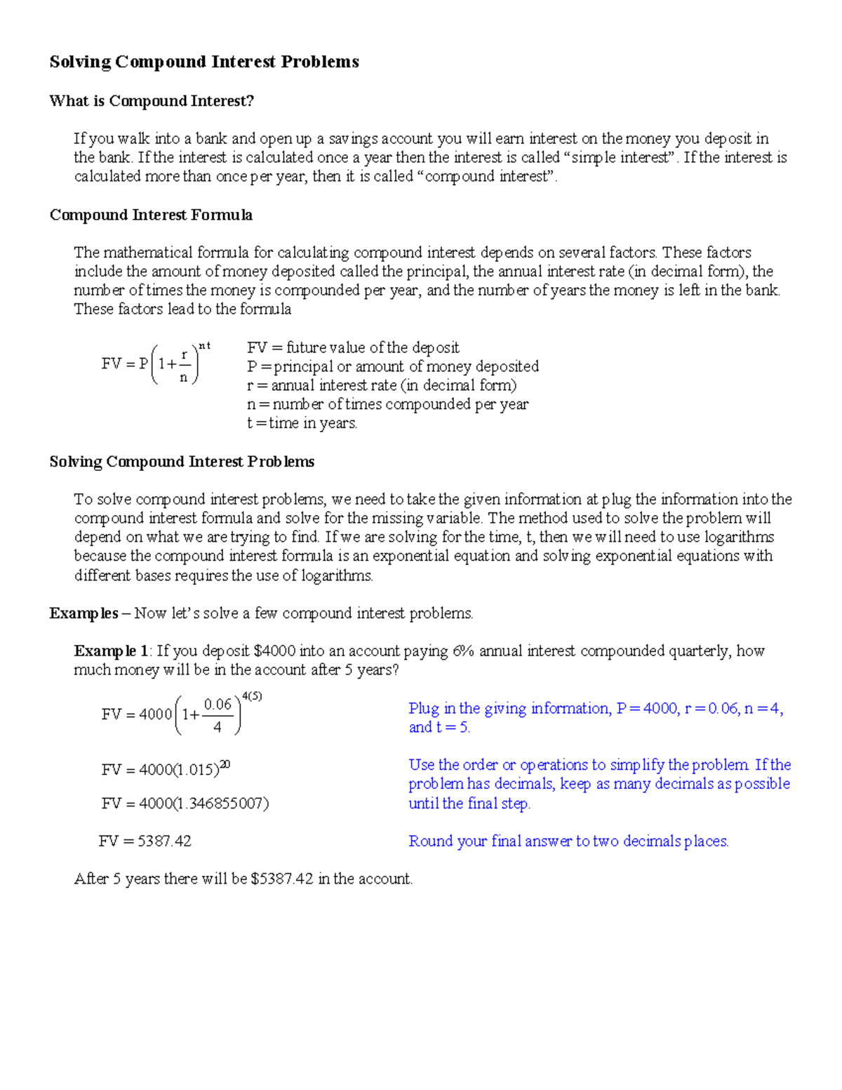 Compound interest intro - Solving Compound Interest Problems What is ...