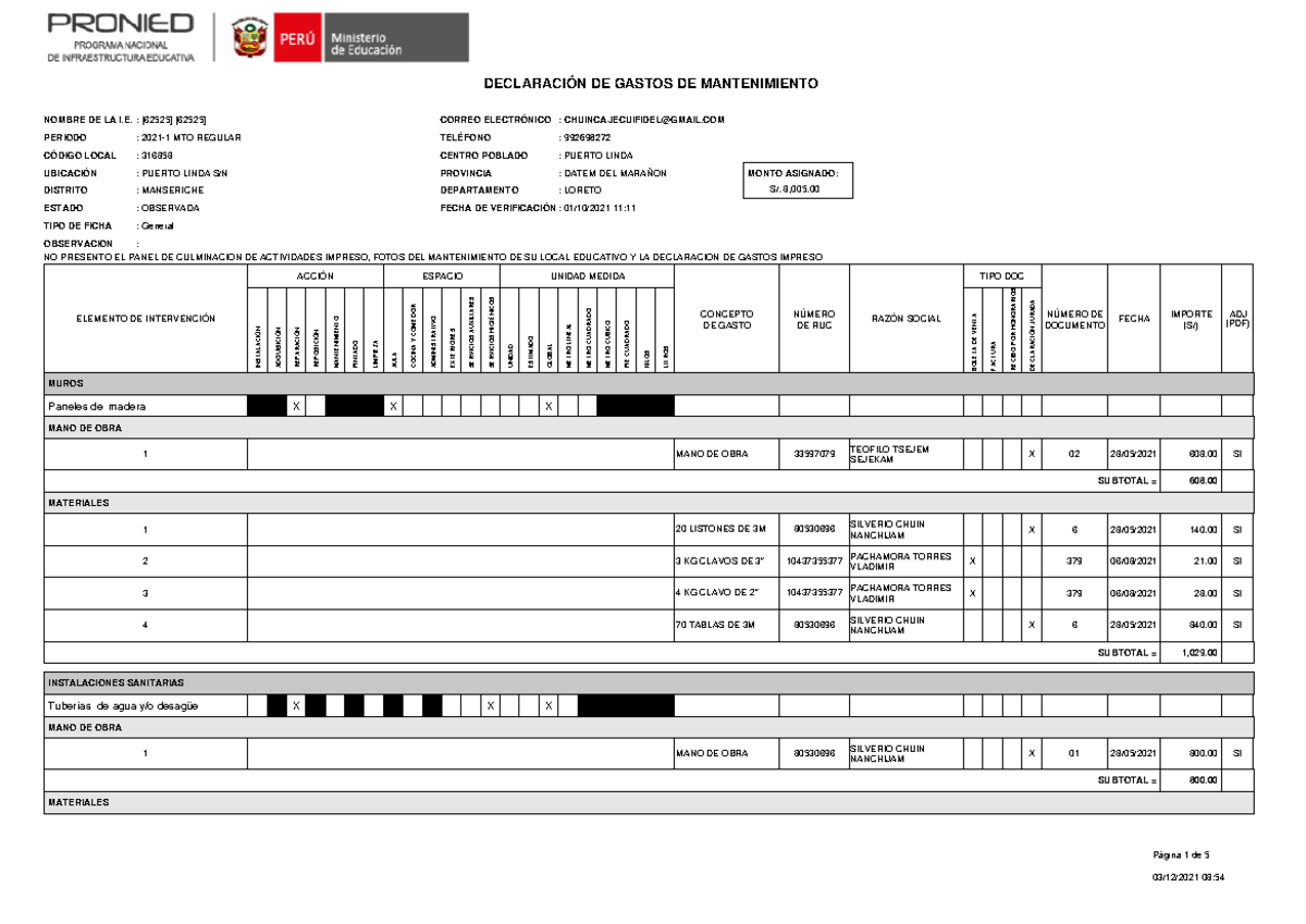 Prof chuin HOLA DECLARACIÓN DE GASTOS