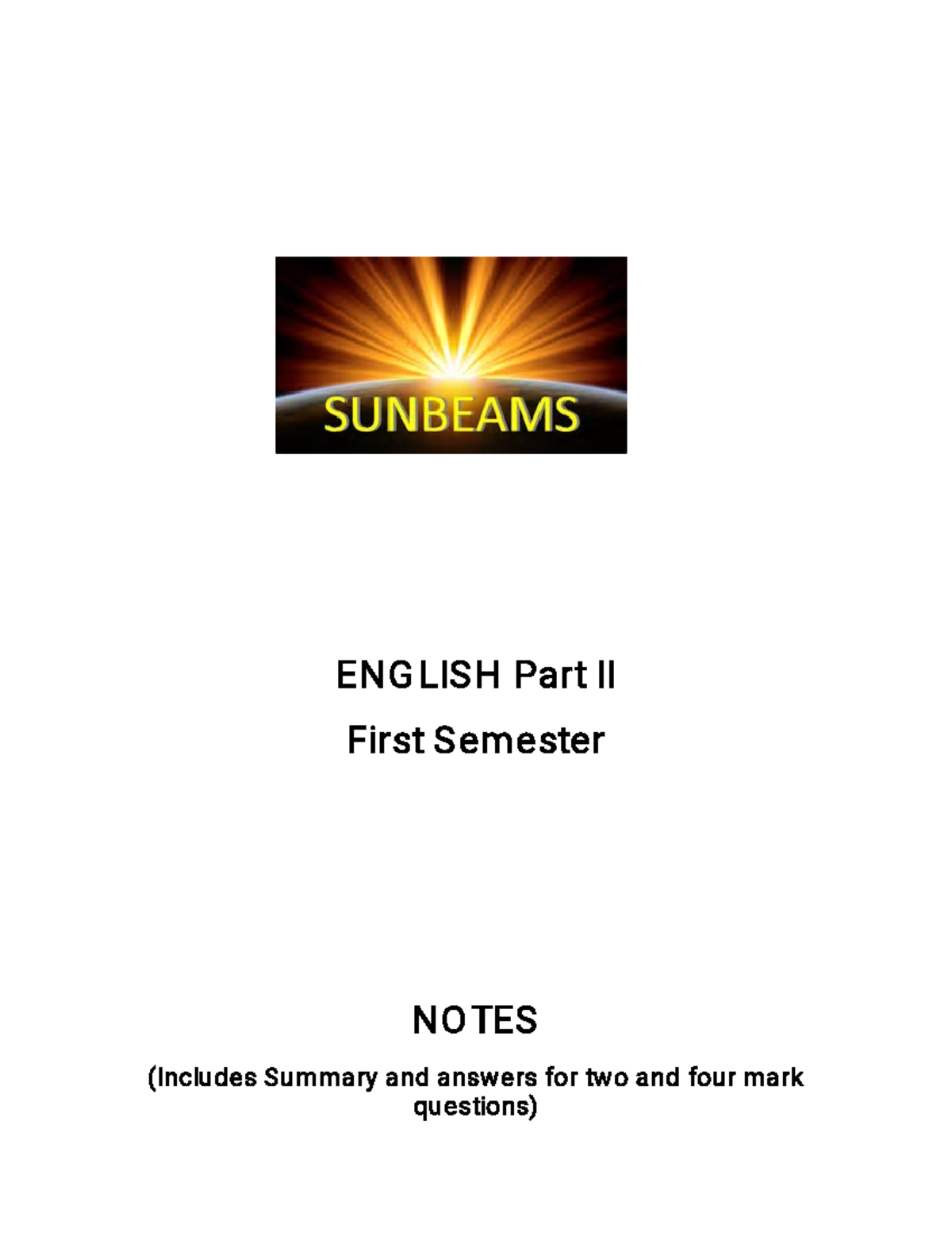 English Notes - ENGLISHPartII FirstSemester NOTES ...