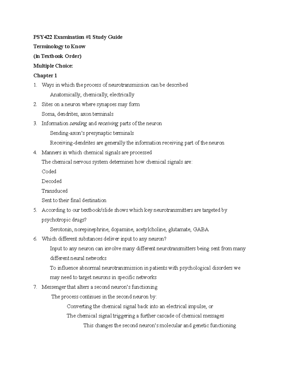 Psy422 Examination #1 Study Guide - PSY422 Examination Study Guide ...