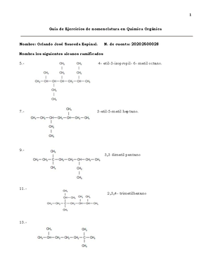 Organica Ejercicios Guia De Orlando Guia De Ejercicios De Nomenclatura En Quimica Organica Nombre Studocu
