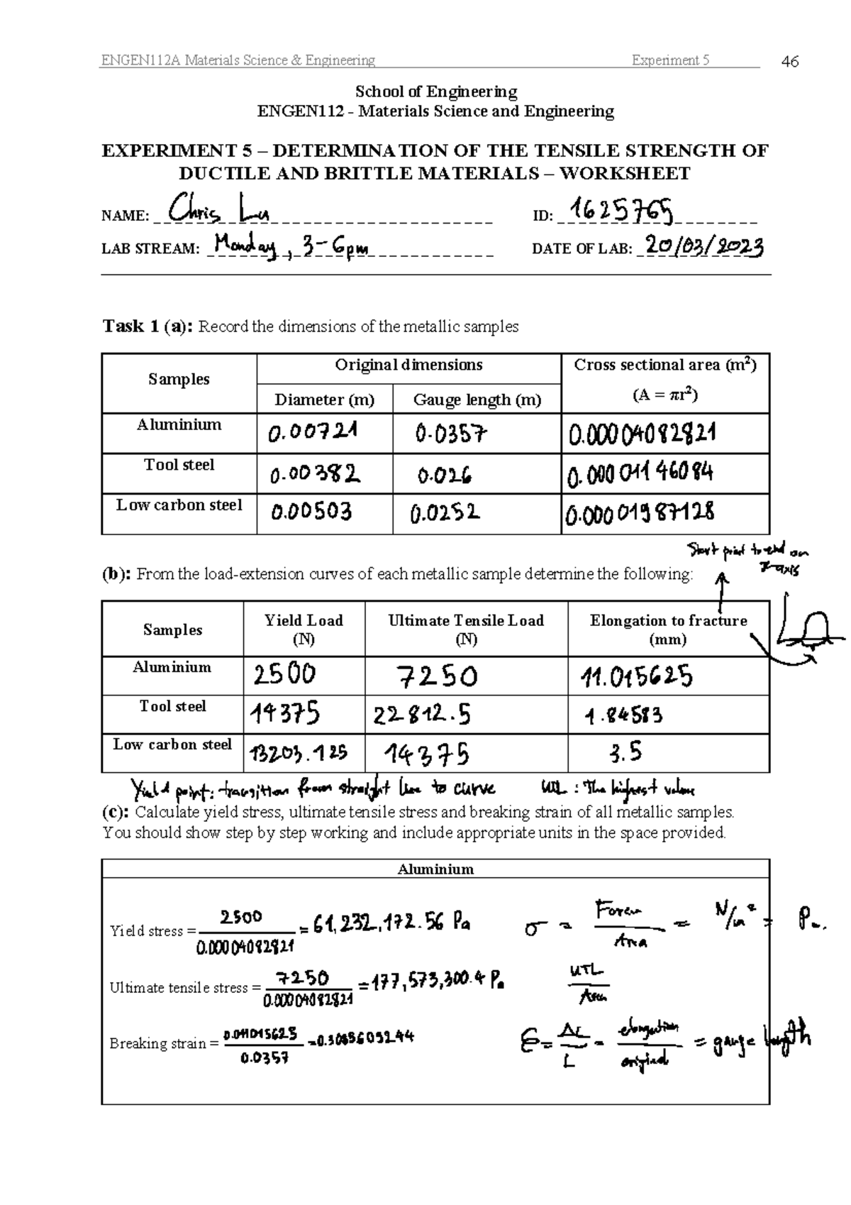 Experiment 5 - DETERMINATION OF THE TENSILE STRENGTH OF DUCTILE AND ...