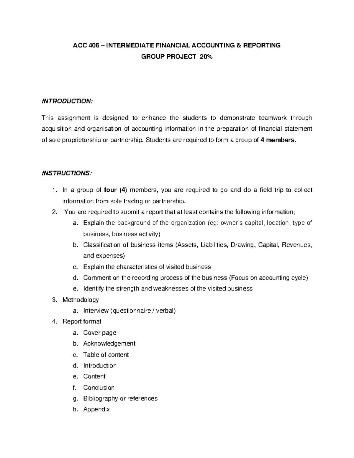 Assignments Group Project ACC406 JUNE 2021 - ACC 406 – INTERMEDIATE ...
