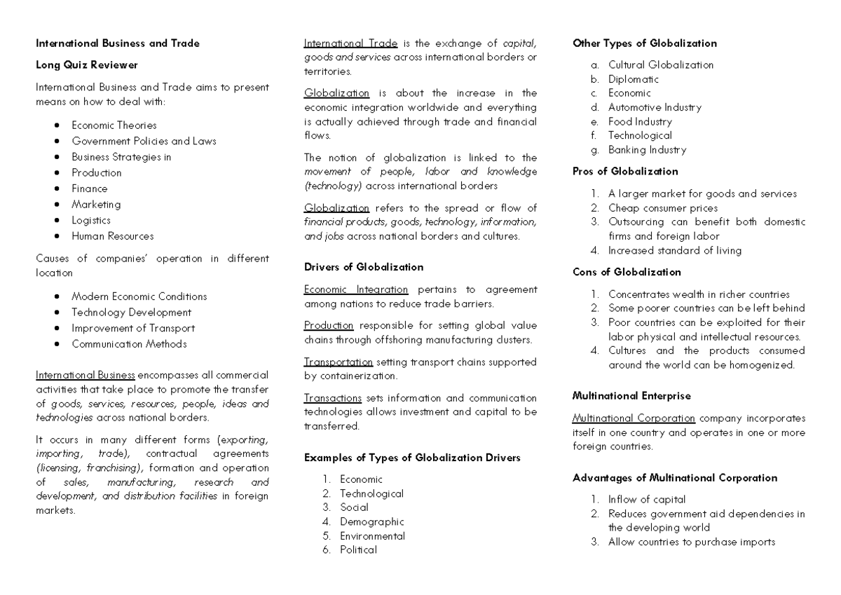 Module 1-3 Reviewer - International Business and Trade Long Quiz ...