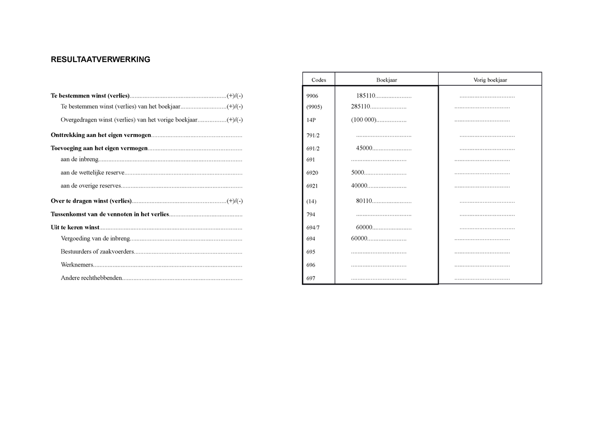 Blanco Schema Resultaatverwerking - RESULTAATVERWERKING Codes Boekjaar ...