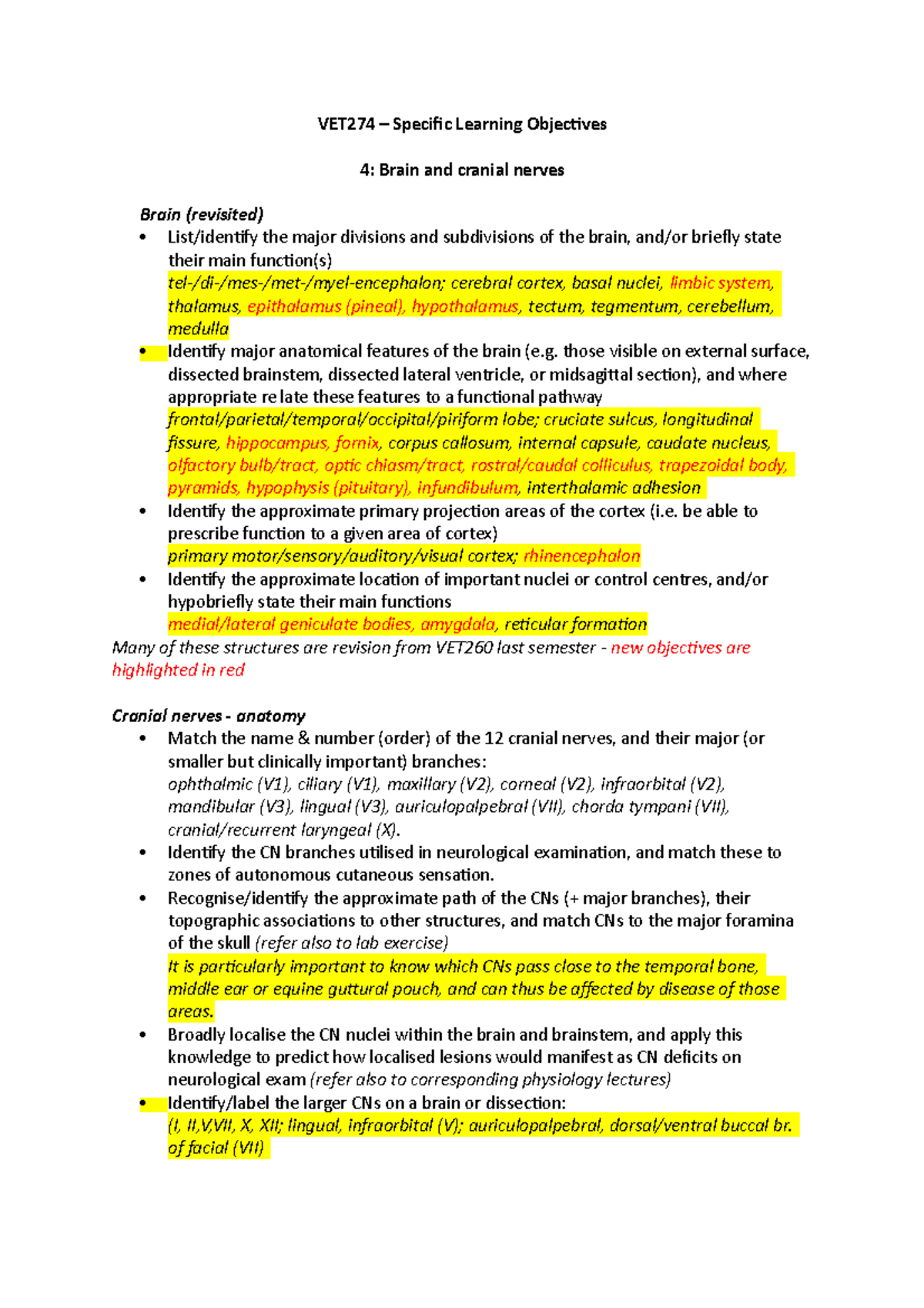 VET274 SLOs 4 Brain and cranial nerves - VET274 – Specific Learning ...