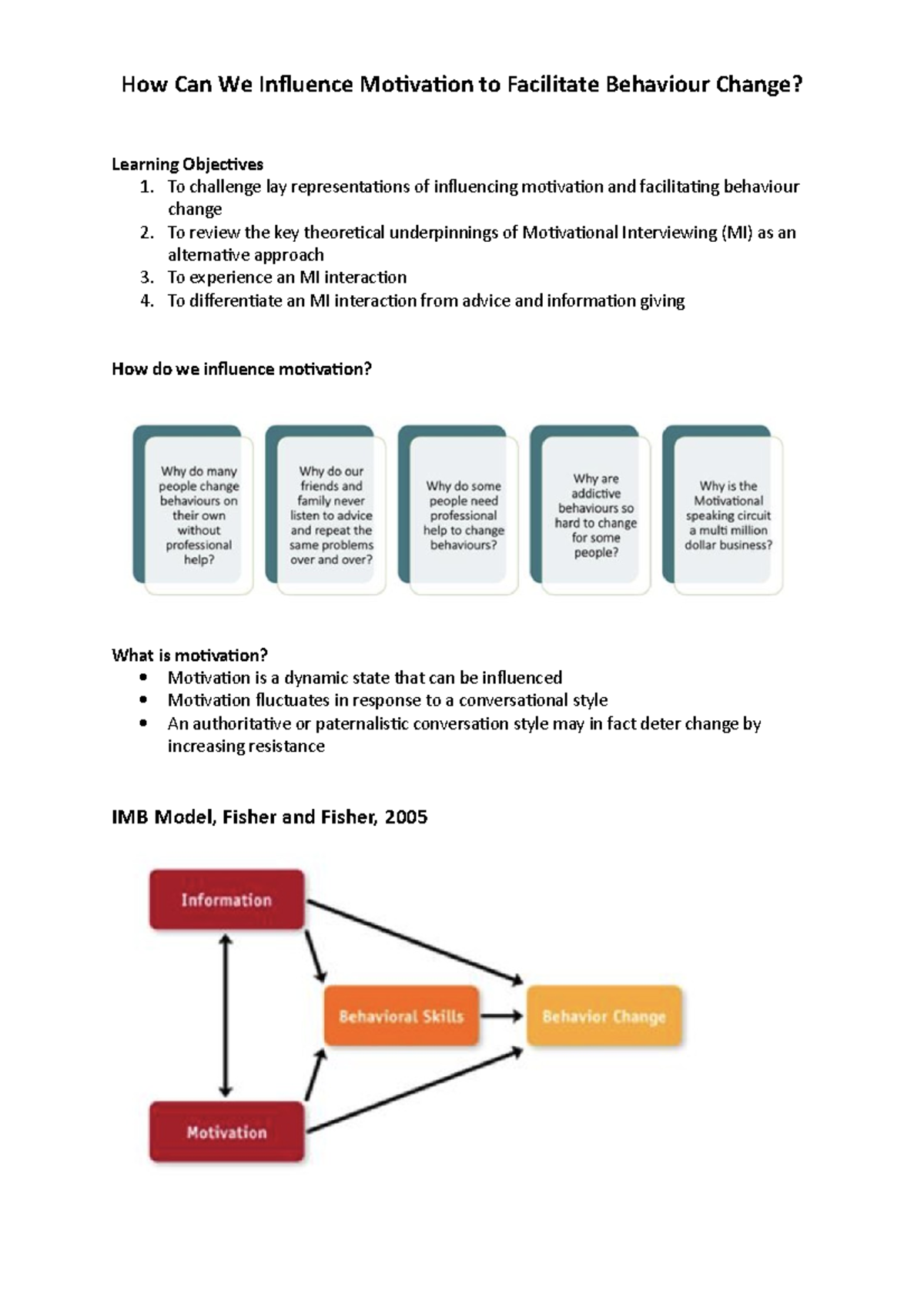 Masterclass 2 - How Can We Influence Motivation to Facilitate Behaviour ...