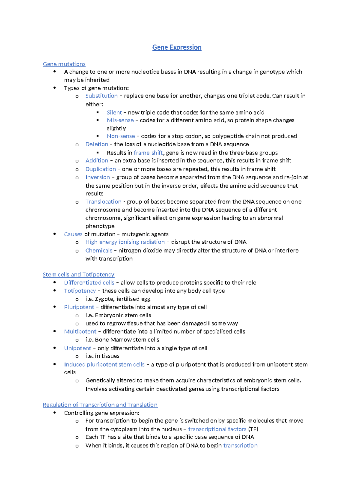 Control of gene expression A Level bio aqa - Gene Expression Gene ...