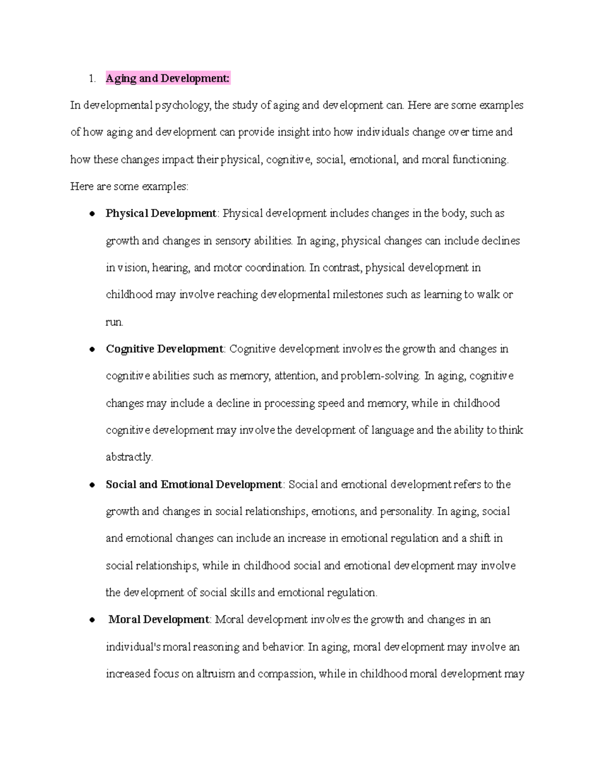 Notes On Dev. Psych Part8 - Aging and Development: In developmental ...