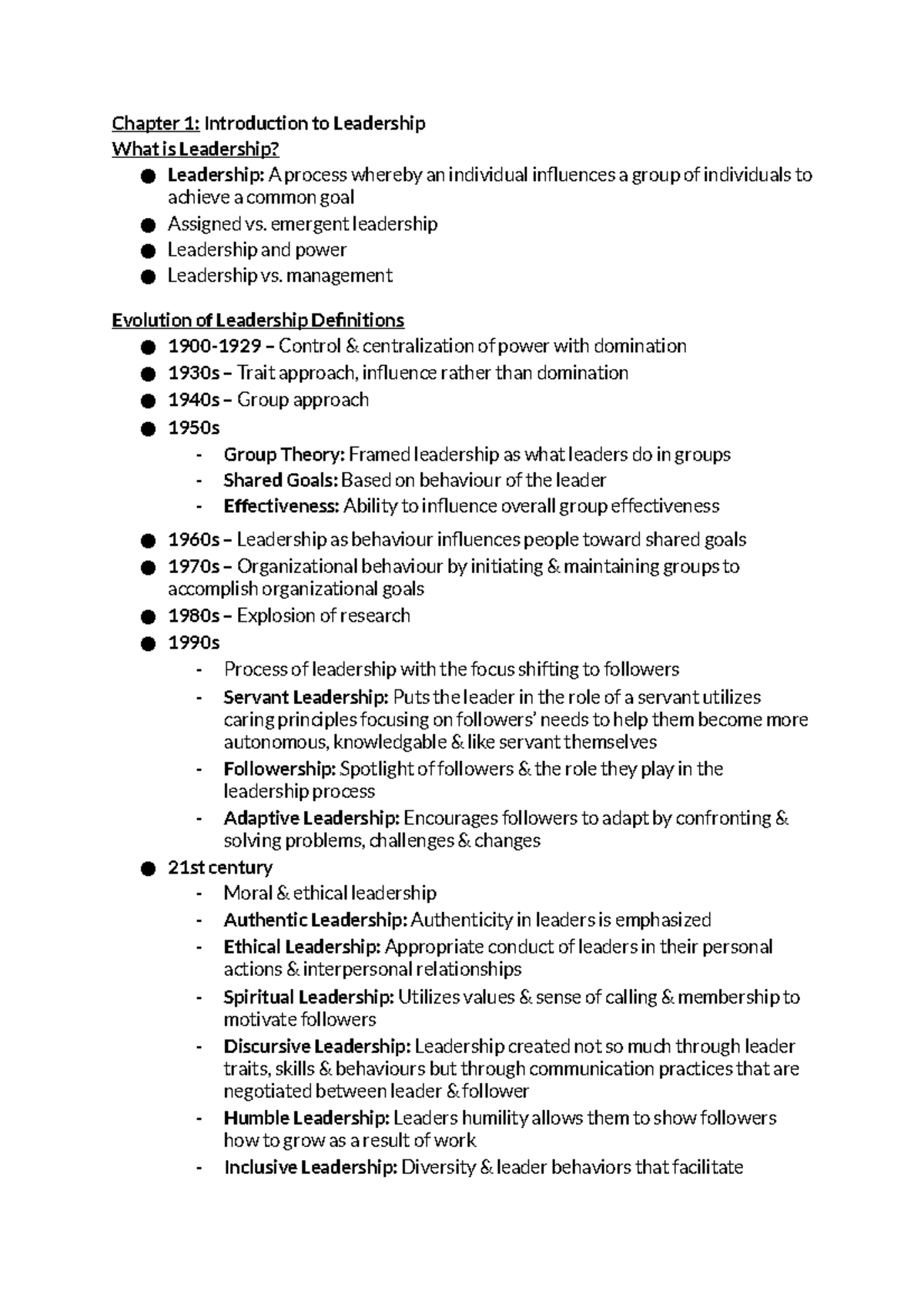 Leadership 3440 - Week 1 - Chapter 1: Introduction to Leadership What ...