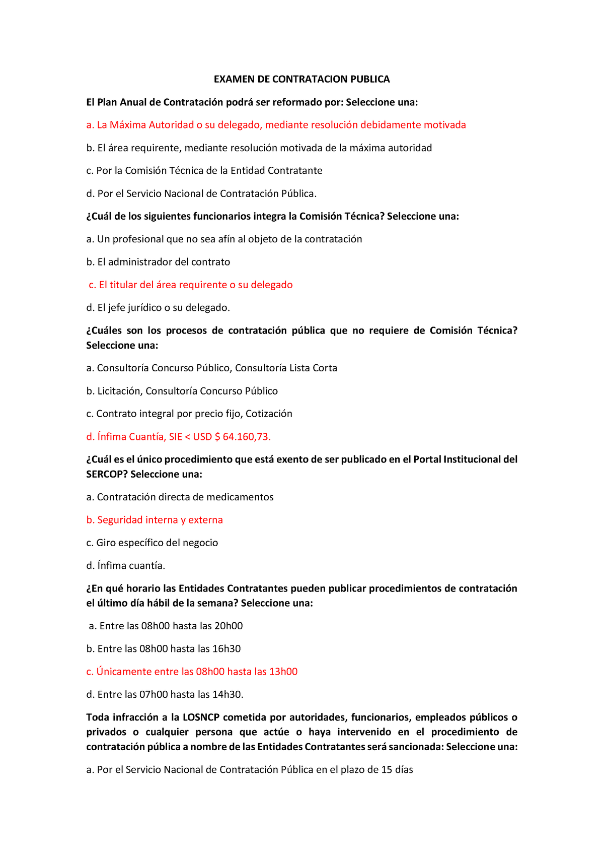 Cuestionario Resuelto Sercop - EXAMEN DE CONTRATACION PUBLICA El Plan ...