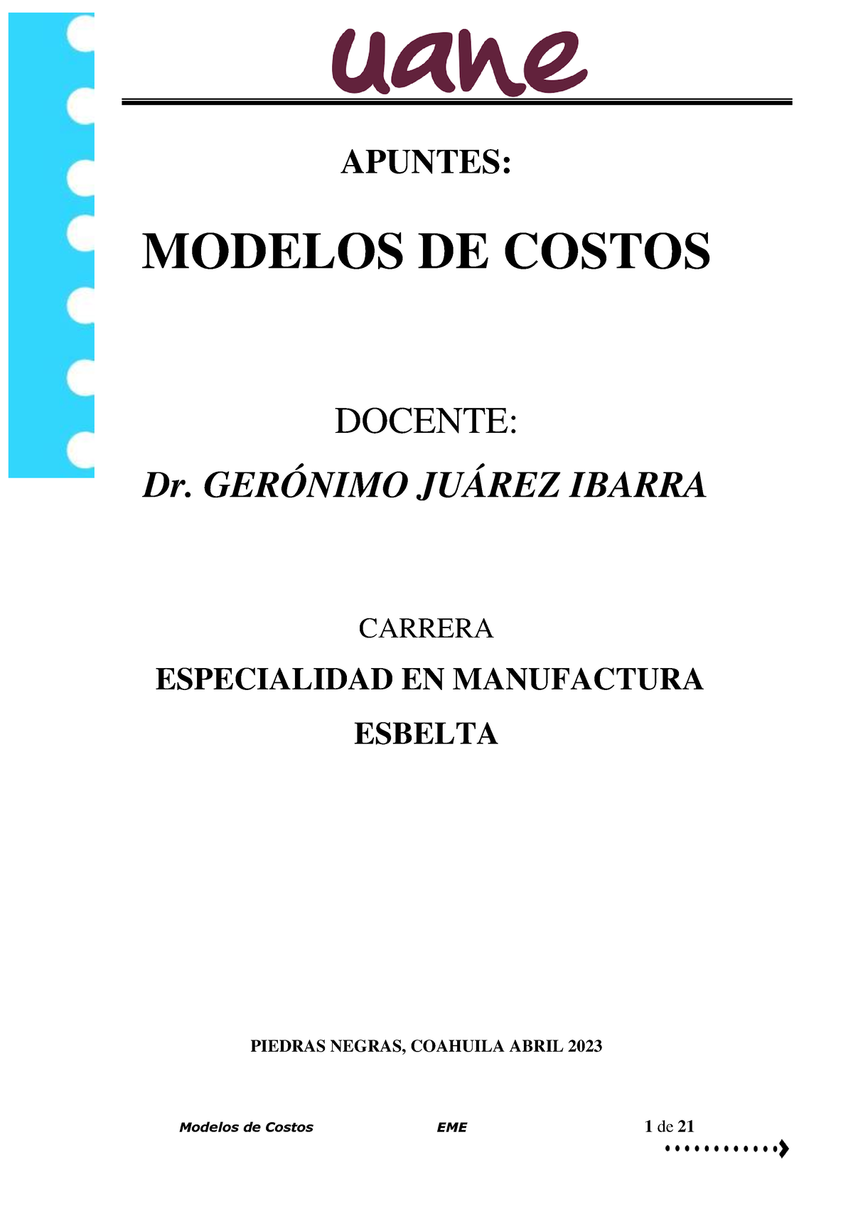 Apuntes Tema Temario Apuntes Modelos De Costos Docente Dr Ger Nimo Ju Rez Ibarra