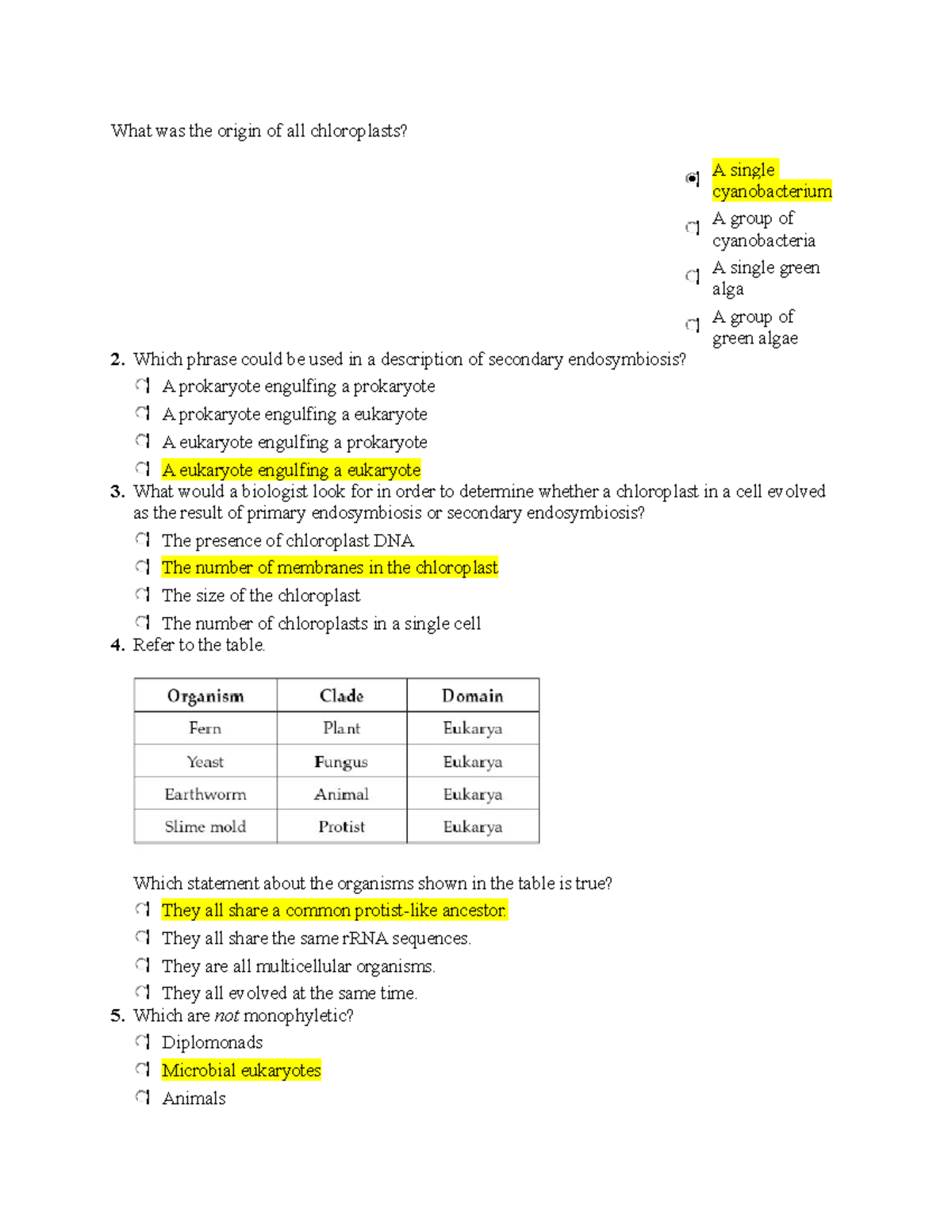 Diversity quiz 9-1 - Reading quiz - What was the origin of all ...